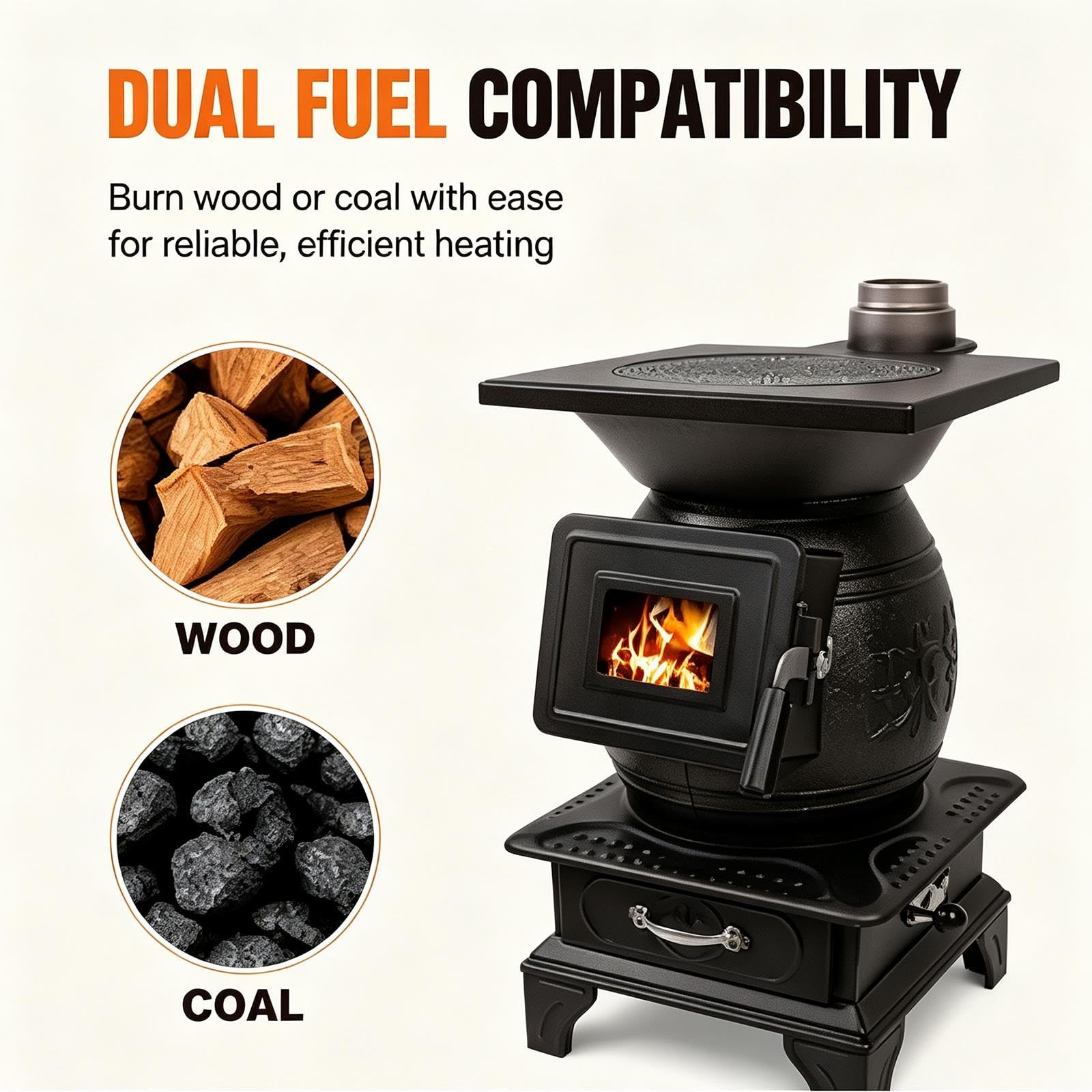 Poêles a Bois D'intérieur, 6KW Poele a Bois en Fonte, Sans Fumée