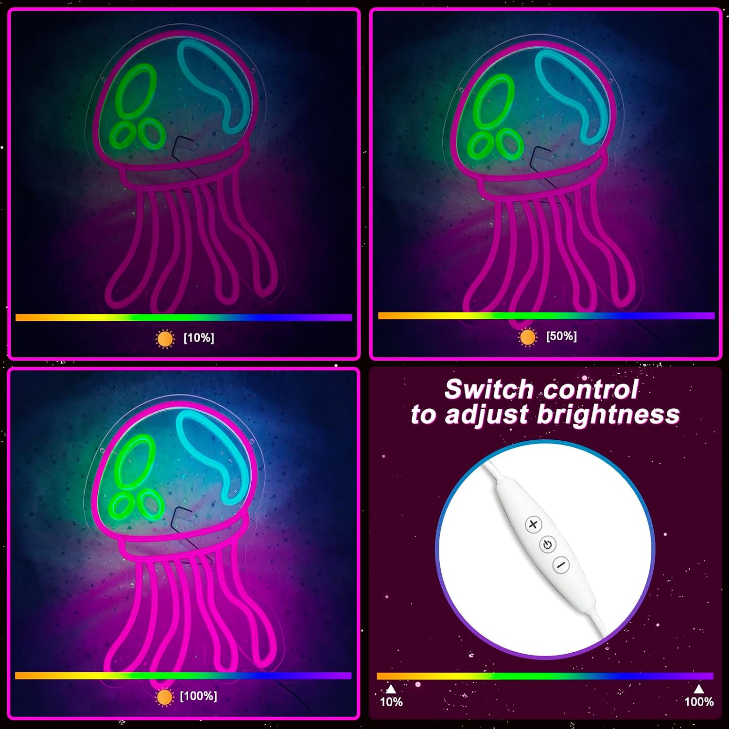 Jellyfish Neon Sign LED Wall Light with Dimmer Switch, USB Powered Ocean Neon Lamp for Bedroom Wall Decor, Anime Room Decor, Ocean Themed Bedroom Decor, Girls Room, Party, Birthday Gift（15.75 * 9.84in）