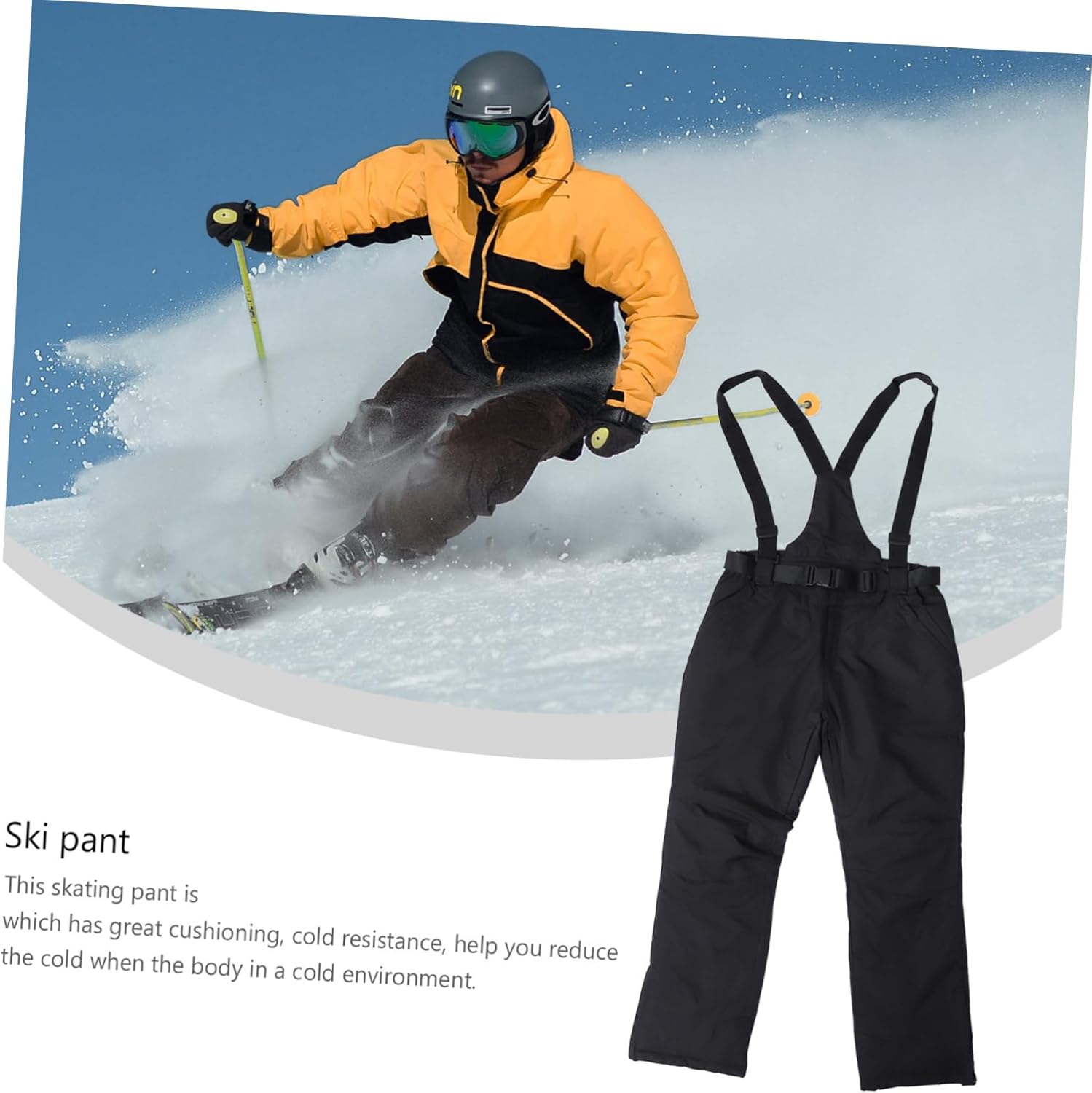 POPETPOP Warm Ski Pants for Men Windproof and Pants Straps for Skiing and Snowboarding Black