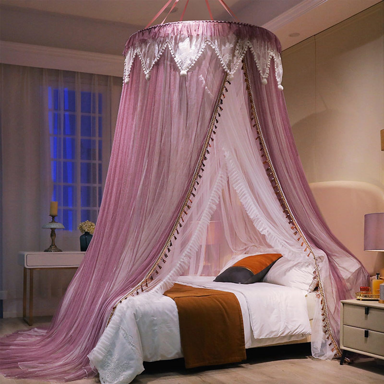 SARKEY Prinzessinnen Betthimmel,Bettvorhang,Feines Durchsichtiges Netz,Kuppelbetthimmel,für Mädchen Und Erwachsene,romantisch Für Hochzeit,Schlafzimmer,Dekoration(Dusty Purple)