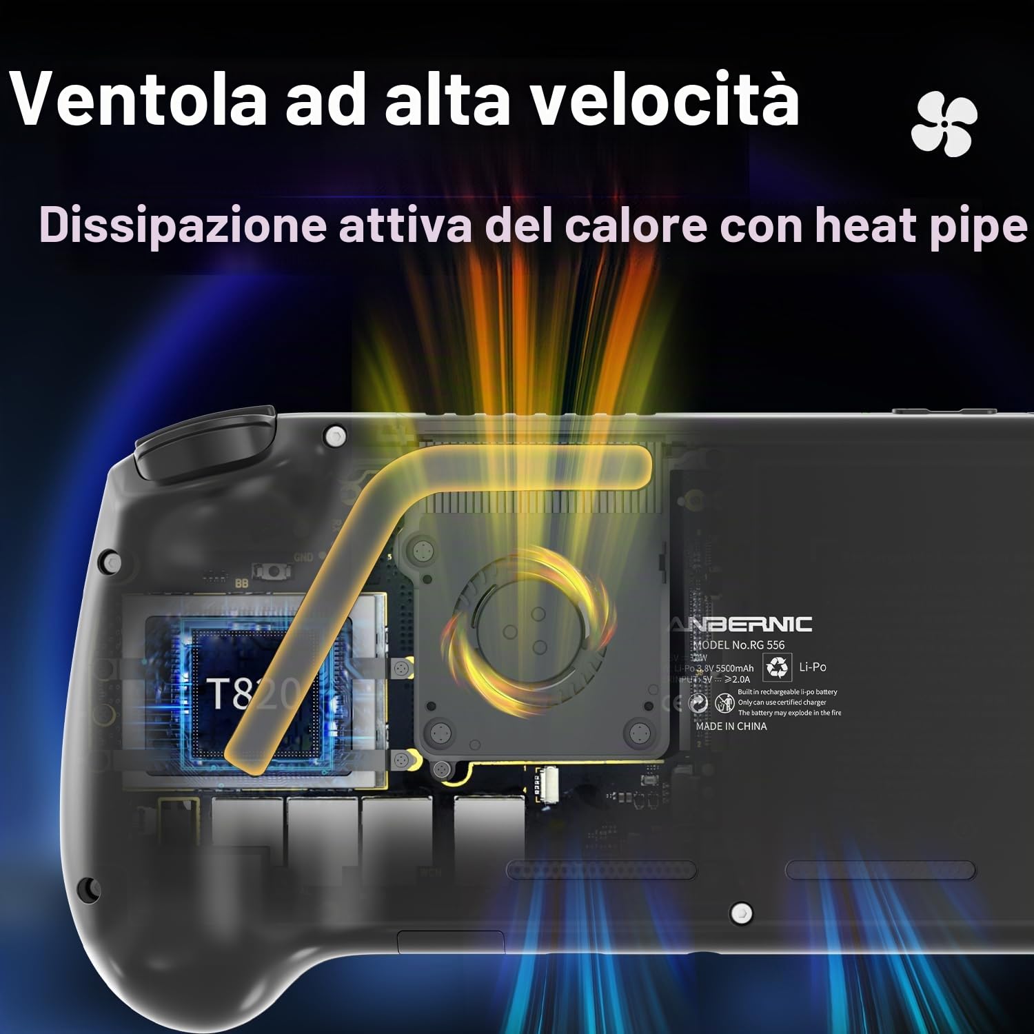 Console di gioco portatile retrò RG556, sistema Android 13, processore Unisoc T820 da 5,48 pollici, schermo AMOLED touch da 5500 mAh, supporto batteria WiFi online DP uscita (blu trasparente)
