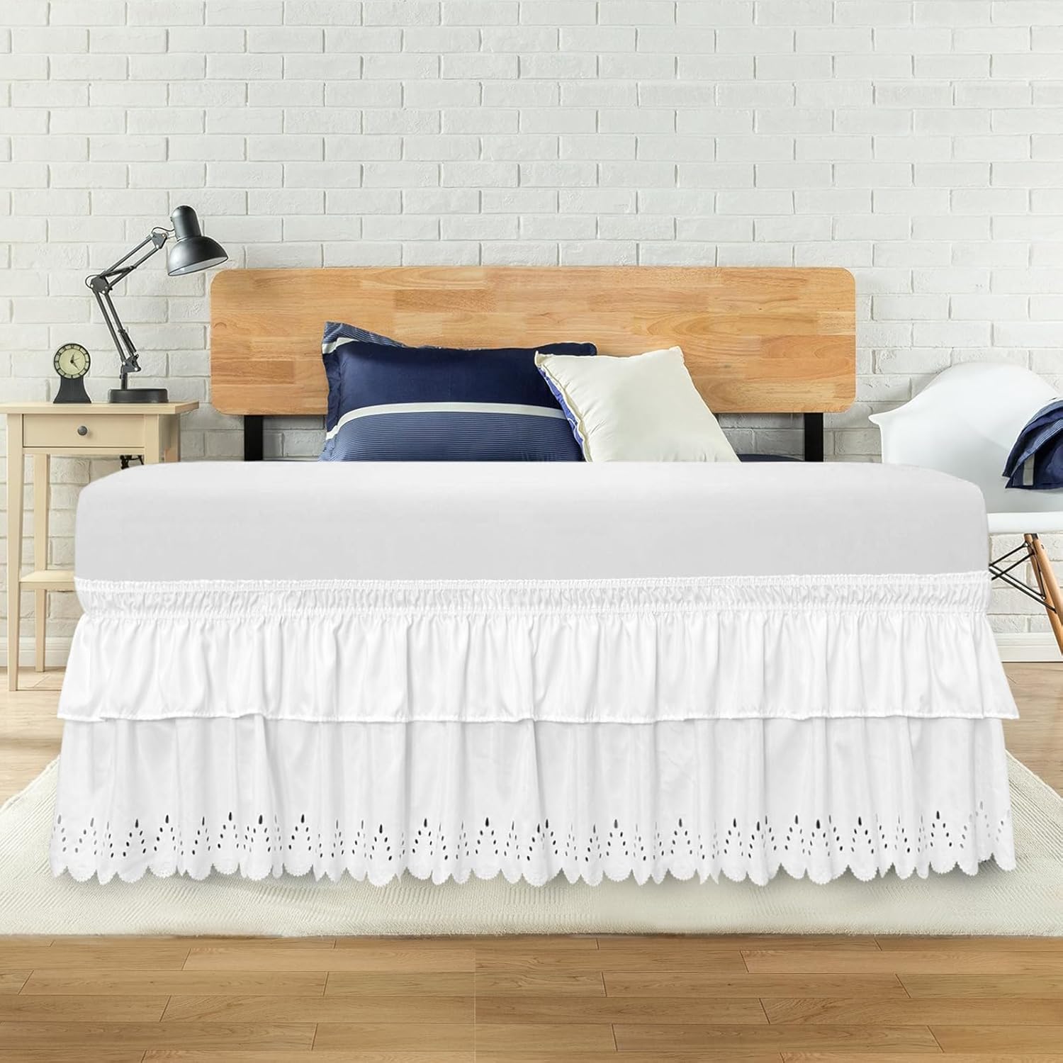 Amazon.com: Full Bed Skirt, Double-Layered Ruffled Eyelet Bed Skirt ...