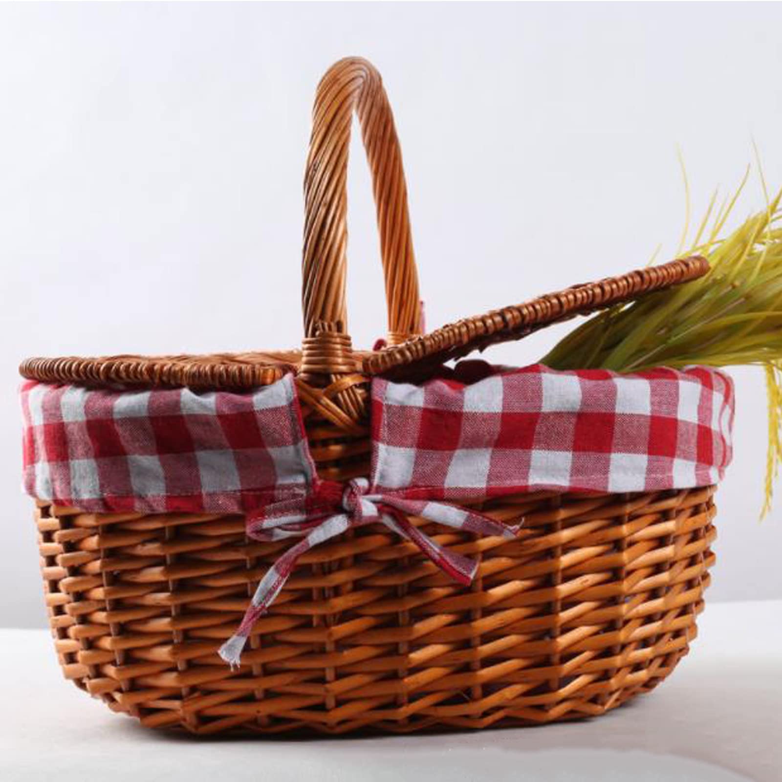 Storage Basket,Wicker Baskets Camping Picnic,Handmade Hamper With Lid And Handle & Liners For Family Parties And BBQs Outdoor,40x30x18cm