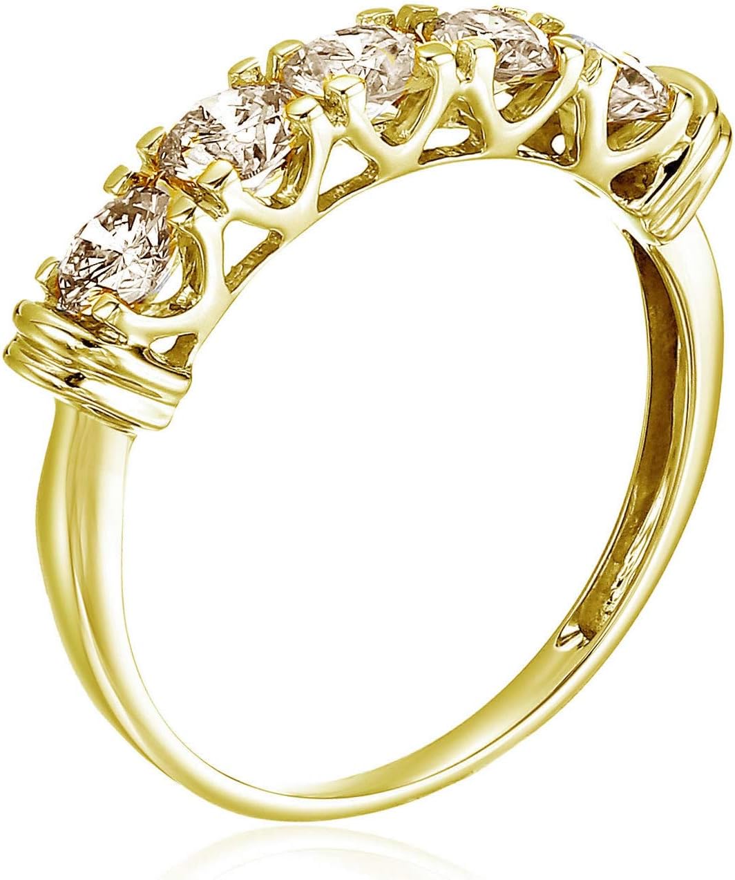 VIR JEWELS 1 cttw 5 Stone Champagne Diamond Wedding Engagement Ring 14K Yellow Gold Round Size 8