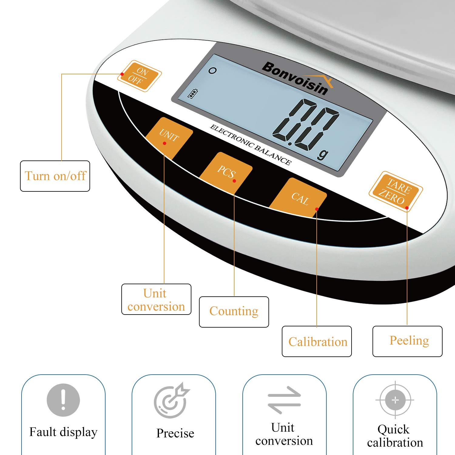 Bonvoisin Bilancia da Laboratorio Bilancia Analitica Bilancia Elettronica Bilancia di Precisione 5-30KG 0.1G Bilancia da Cucina Digitale Bilancia per Gioielli Bilancia Scientifica (15kg,0.1g)