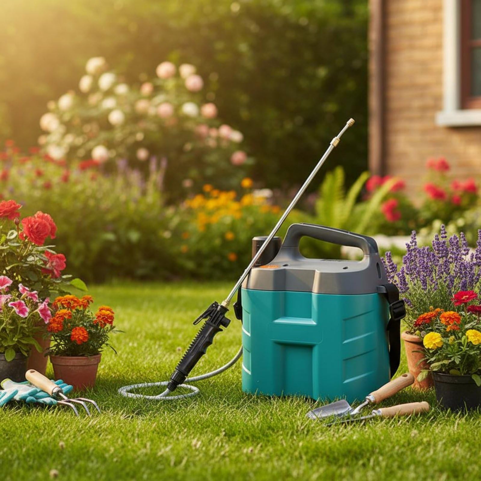 Gralara Spruzzatore Elettrico Tracolla Larga Pompa Irroratrice a Batteria Involucro Impermeabile Nebulizzatore da Giardino a Spalla per Giardinieri, Serra, 5L, Asta Acciaio Inox