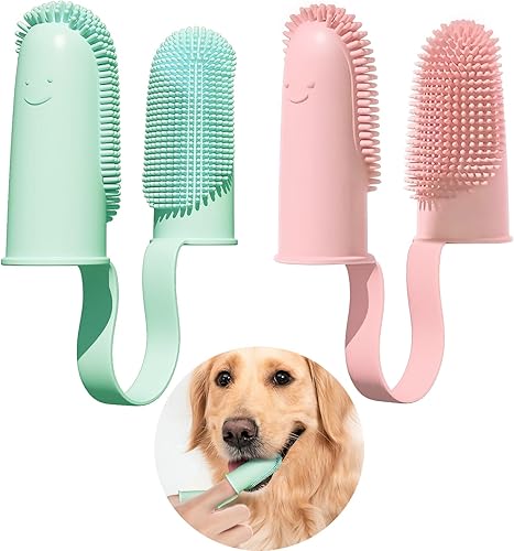 Pijaborg Paquete de 2 cepillos de dientes para perro kit de cepillo de dientes para dedos cerdas envolventes de 135 para una fácil limpieza de