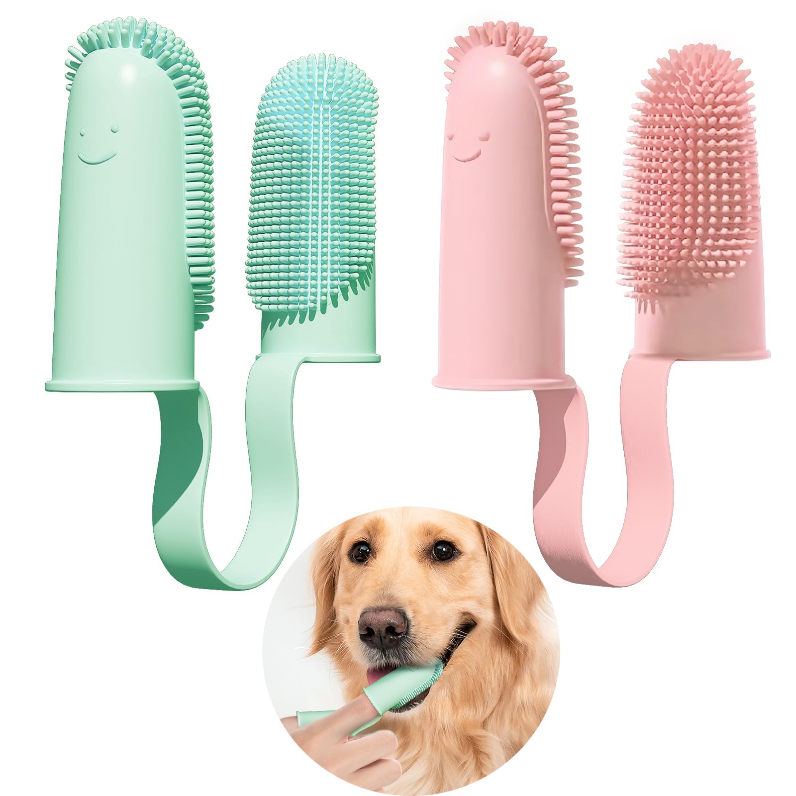 2 Pack Dog Toothbrush, 135ºSurround Bristles for Easy Teeth Cleaning, Double-Finger Toothbrush Dental Care for Puppies, Cats and Medium Pets