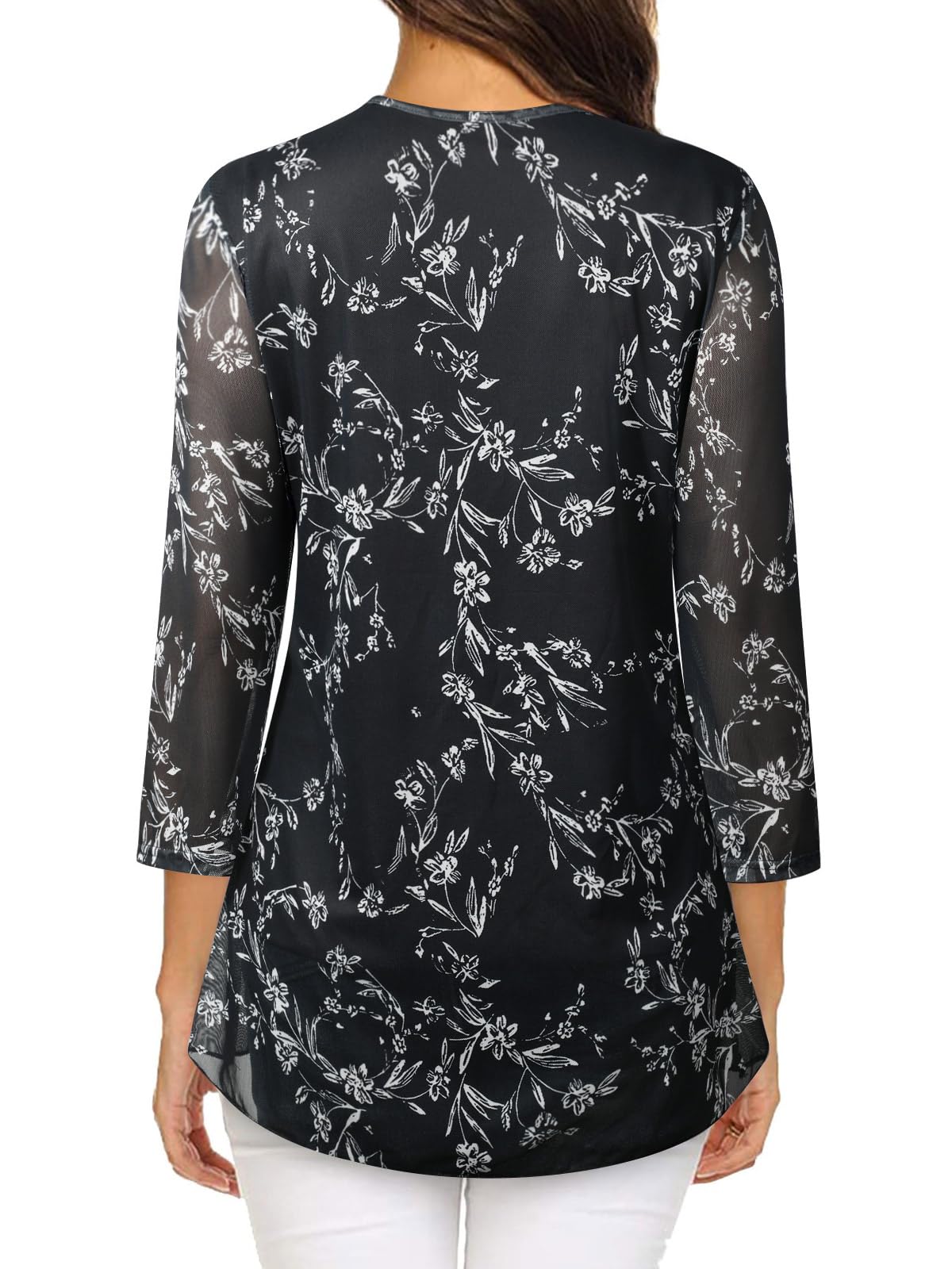 Adigaber Camicie Donna Casual in Chiffon Camicia Elegante di 3/4 Manica a Volant Scollo a V Bluse Leggero Classiaca