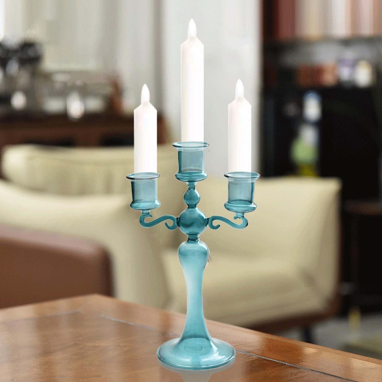 Portacandele A Tre Bracci – Supporto In Cristallo, Base Traslucida | Elegante Decorazione Per La Tavola Delle Feste, Raffinato Elemento D'arredo Per Ricevimenti(A)