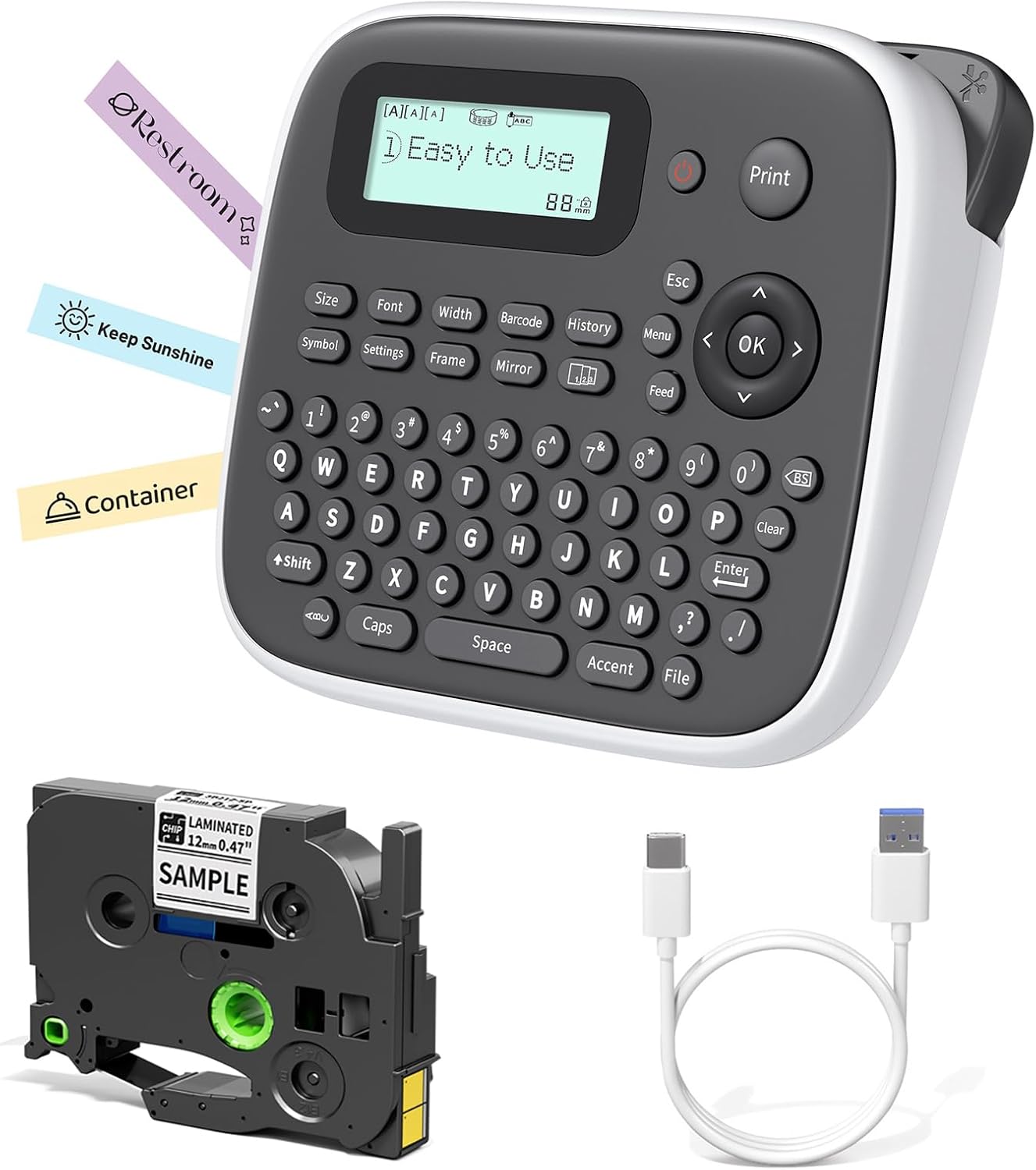 Label Maker Machine with-Tape, Label Maker Waterproof-Labels, Keyboard Labeler Machine Portable, D210S Desktop Labelmaker Multiple Symbols for Home Small Business Kids Teachers School Supplies