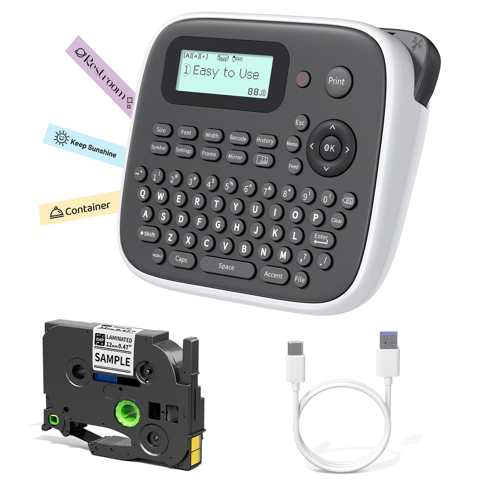 Label Maker Machine with Tape, Label Maker Waterproof Labels, Keyboard Labeler Machine Portable, D210S Desktop Labelmaker Multiple Symbols for Home Small Business Kids Teachers School Supplies