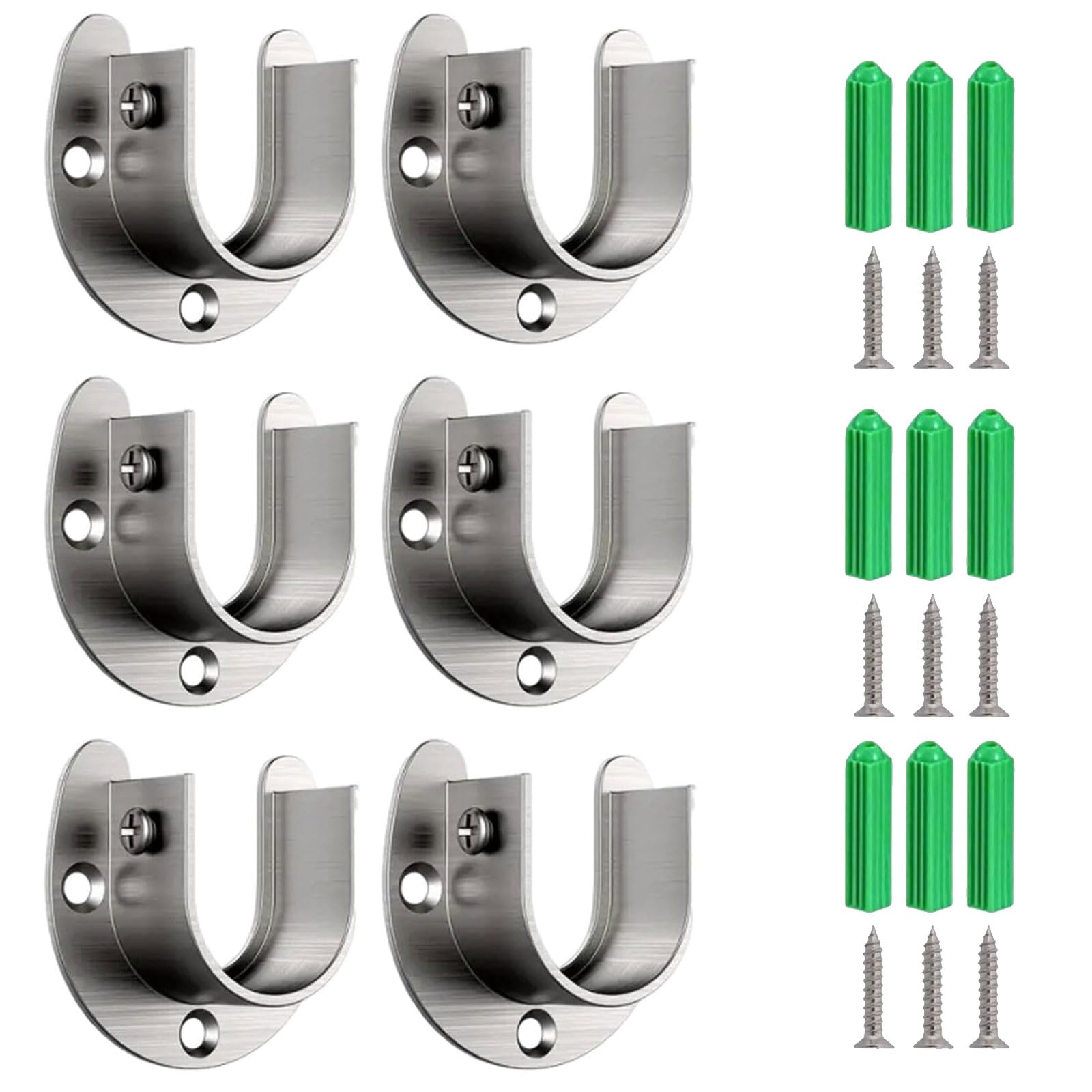 6 Pack U-Shaped Closet Pole Sockets,Stainless Steel Wardrobe Rail Brackets (25mm)