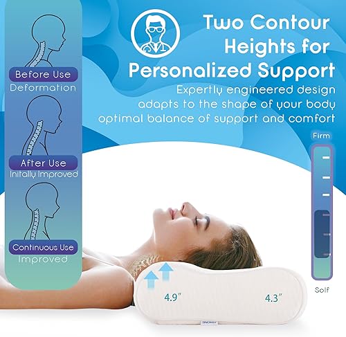 Miniatura 2 de ZEO-SLEEP Almohada de espuma viscoelástica, almohada ortopédica cervical de enfriamiento para dormir de lado, espalda, boca abajo, almohada