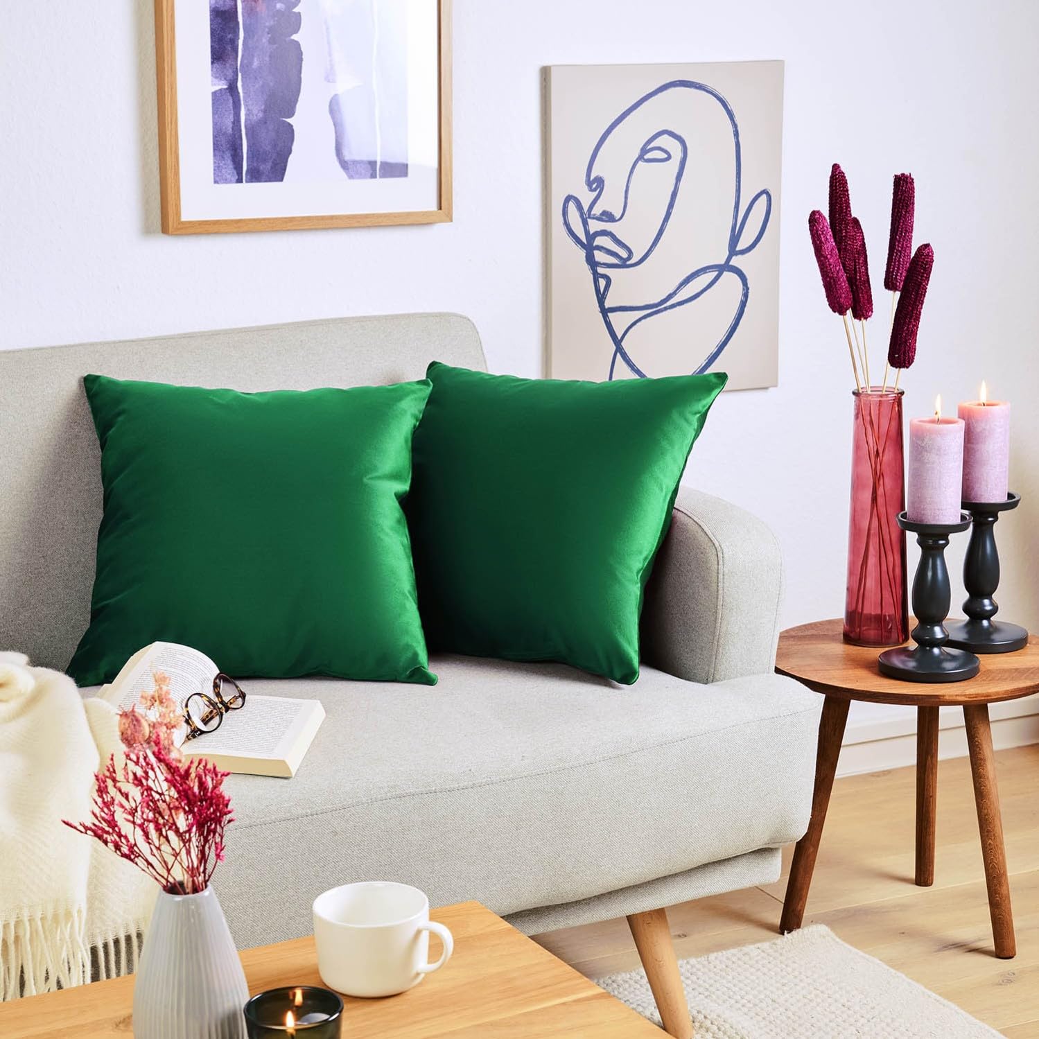 Blumtal Set di 2 Federe Cuscini Divano 30x50 cm in Velluto, con Chiusura Lampo Invisibile, Eleganti Copricuscini Divano in Morbido Velluto,Taglia 30 x 50, Verde Natura