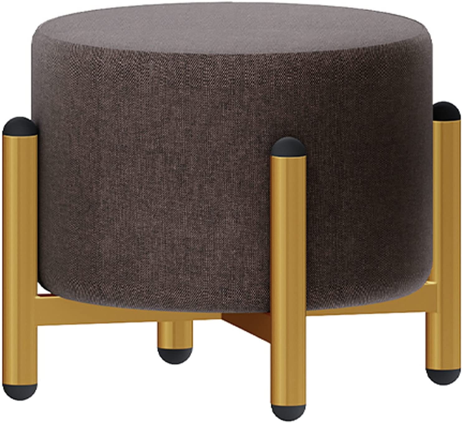 Pouf et repose-pieds ottoman rond en flanelle de lin et coton marron