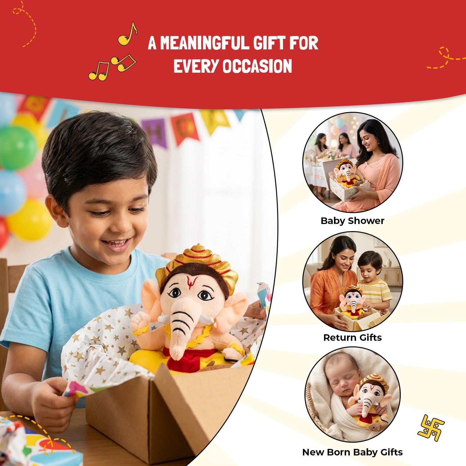 Panda's Box Mantra Chanting Baby Ganesha Soft Toys for Kids| Musical Stuffed Plush Toy for Girls & Boys| Non-Toxic, Safe | Best Birthday Gift for Newborn, Infants & Toddlers | Teddy Bear (Small) 2