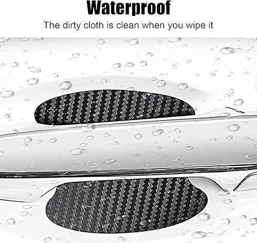 Miniatura 6 de Dewkou 4 PCS Cubierta de Manija de Puerta de Fibra de Carbono, Calcomanía de Cuero para Manija de Puerta Lateral del Automóvil, Película Protectora