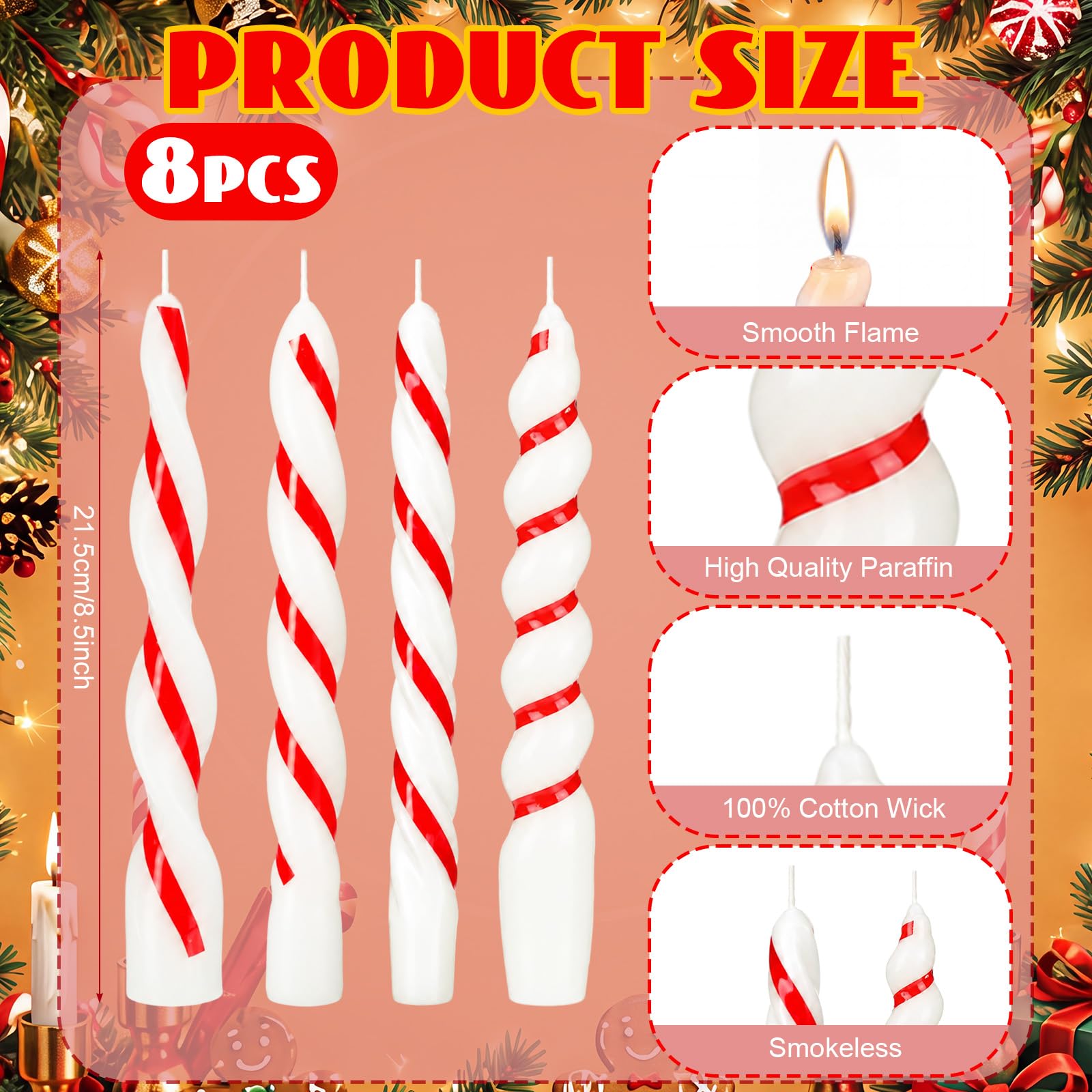 Conelist 8 velas de Navidad con forma de espiral, velas cónicas decorativas de Navidad, velas perfumadas de cera para Nochebuena, vacaciones, invierno, decoración de mesa para el hogar, regalo