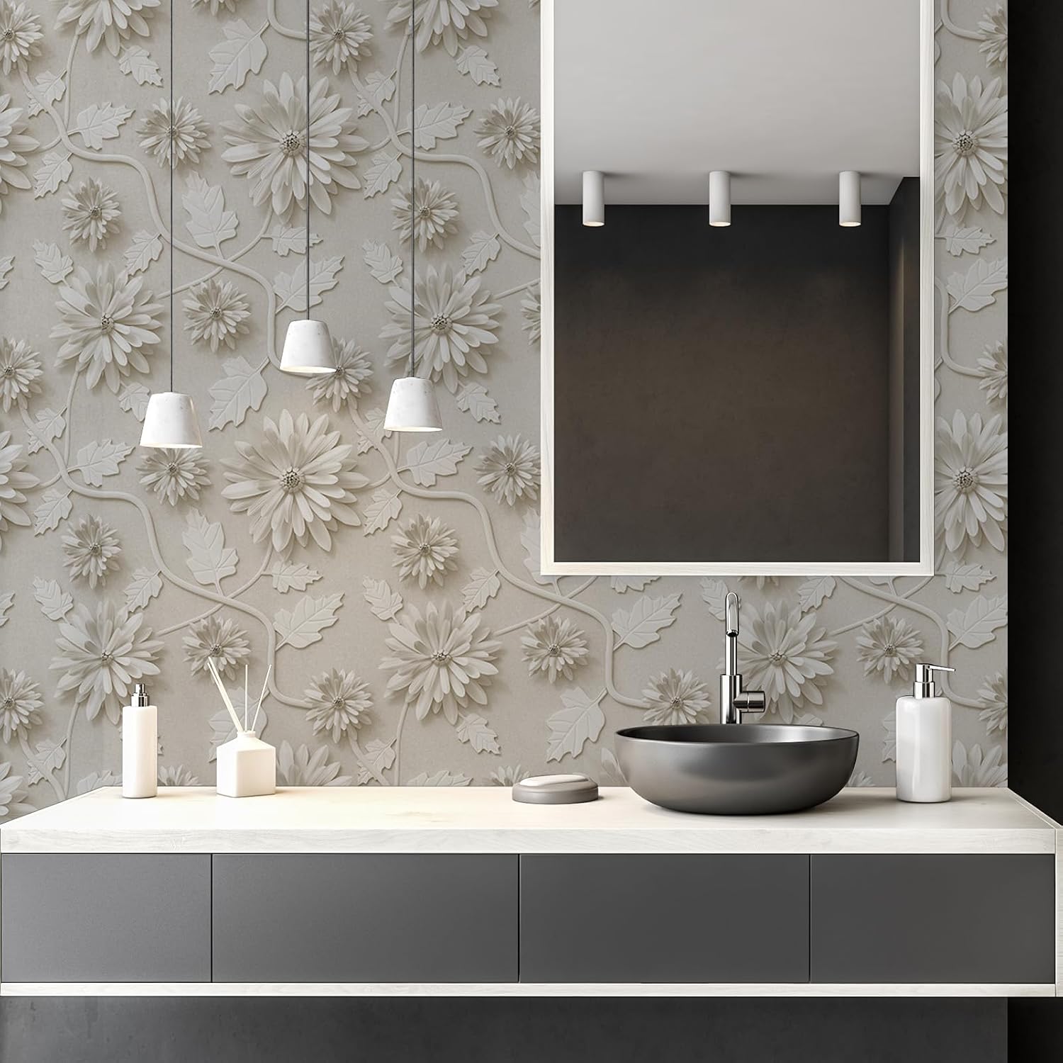 3D Floral Peel and Stick Wallpaper Daisy and Leaves Self Adhesive Removable Texture Wallpaper for Bedroom Renter Friendly Contact Paper for Bedroom Bathroom Shelf Liner 17.71"x236.2"