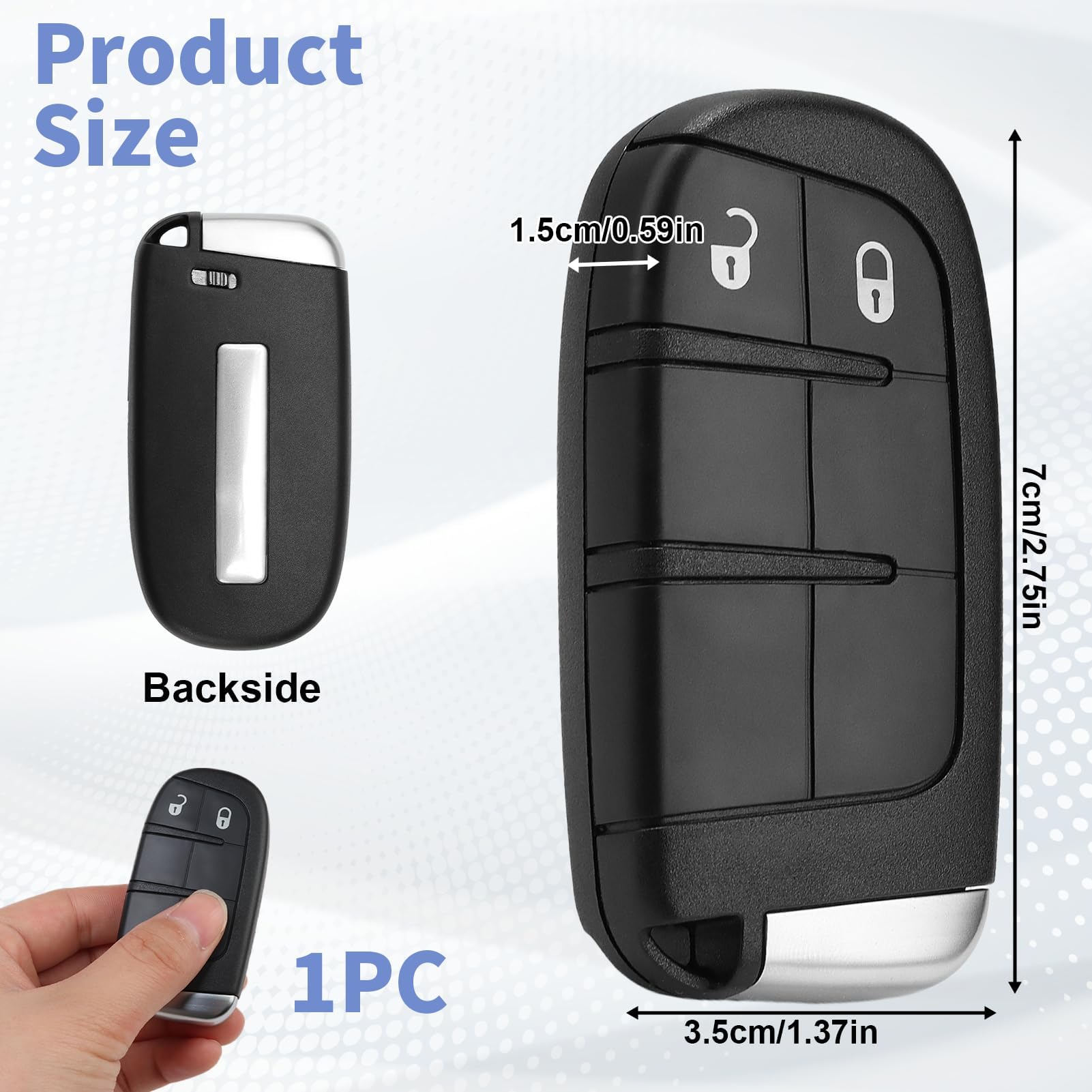 Carcasa De Repuesto Para Llave Coche 2 Botones - Compatible Con Fiat 500X, Jeep Renegade, Compass, Dodge