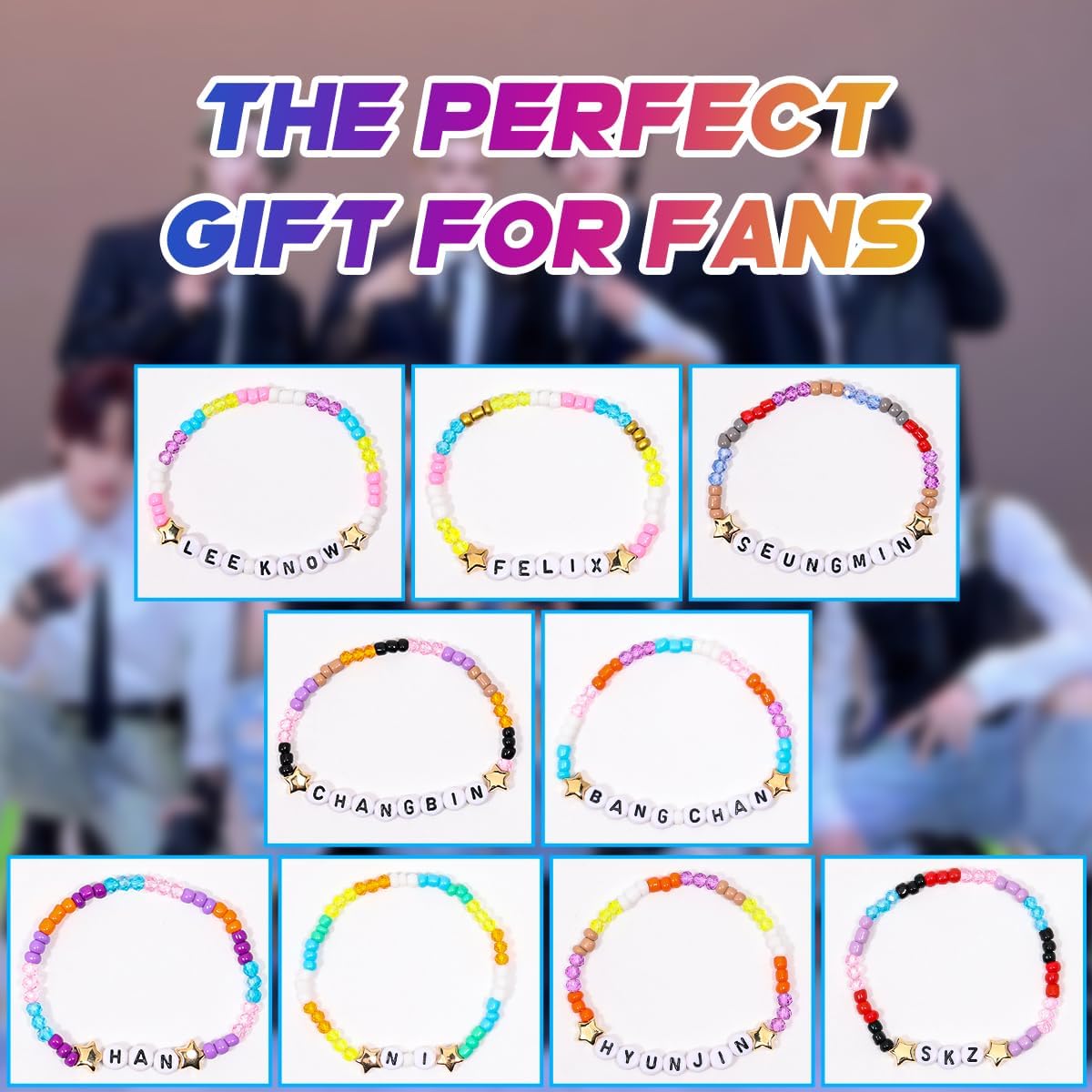 AICase for Stray Kids Merch SKZ Gifts Inspired Bracelets 9 Pcs Stackable Stretch Beaded Friendship Bracelets Party Decorations Costume Cosplay Merchandise Gifts for Fans Women Birthday Christmas - Image 5