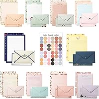 91-Pc Cute Vintage Stationery Set: 60 Lined Writing Papers, 30 Envelopes & 48 Dot Stickers (10 Styles) - Printer-Friendly Letter Kit