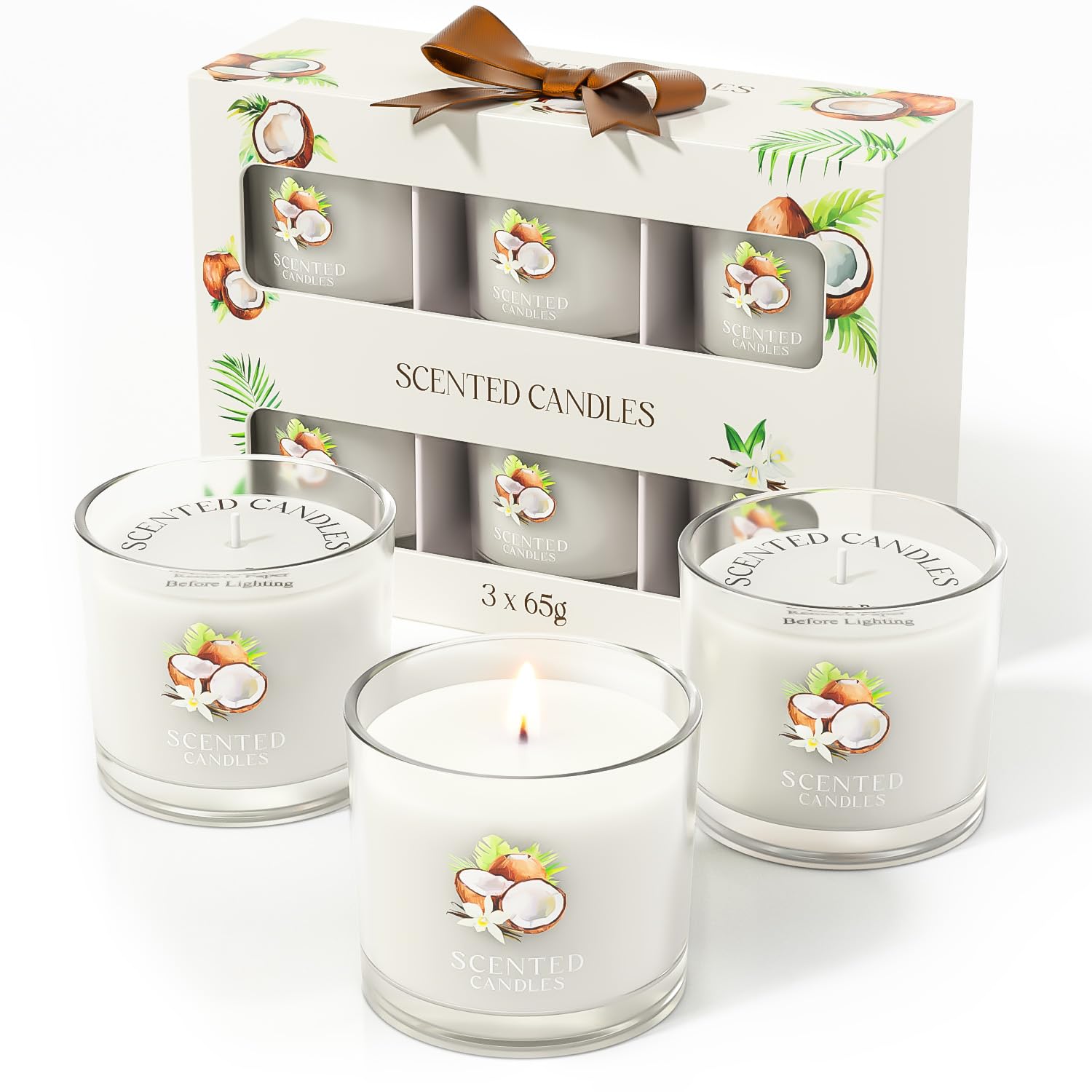 CHILLFLAME Coconut Candle, Scented Candles Gifts for Women, Candles Gift Set for Her, 6 Scented Votive Candles, Birthday Gifts for Women/Men (White, 14 oz)