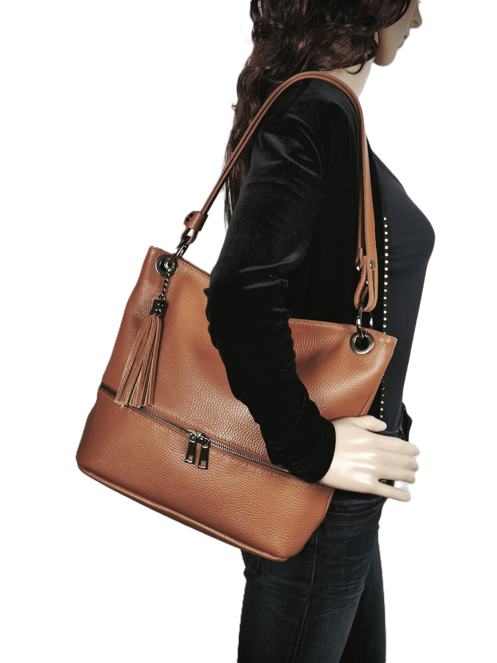 AMBRA Moda GLX37 - Italienische Handtasche, Damen - Schultertasche Damen Umhängtaschen Leder