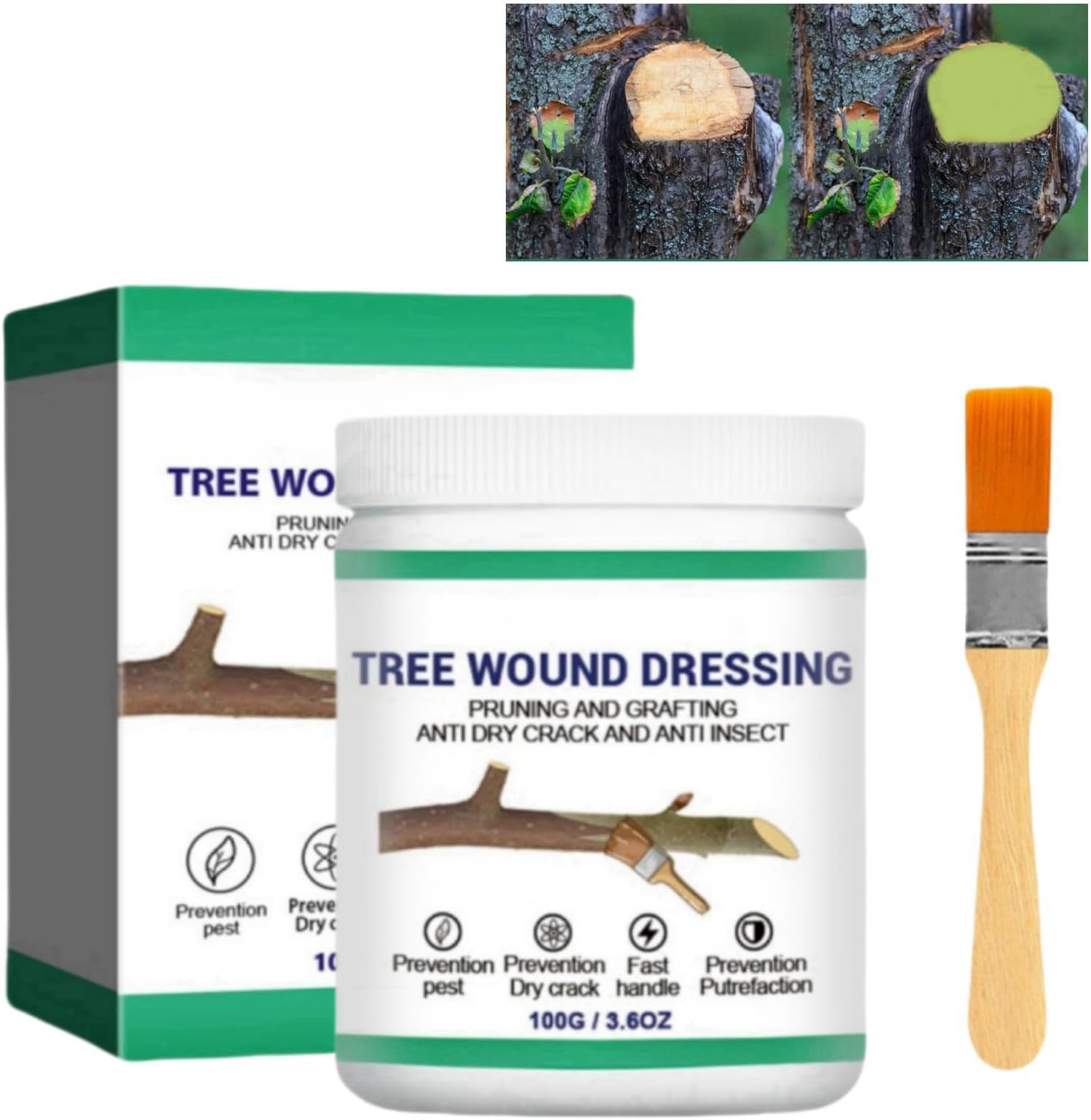 Tree Wound Sealer,Tree Pruning Sealer,Plant Healing Paste,Tree Wound Sealer Healing Paste,Tree Wound Dressing,Tree Grafting Supplies With Brush,Tree Sealant for Shrubs, Roses,100g