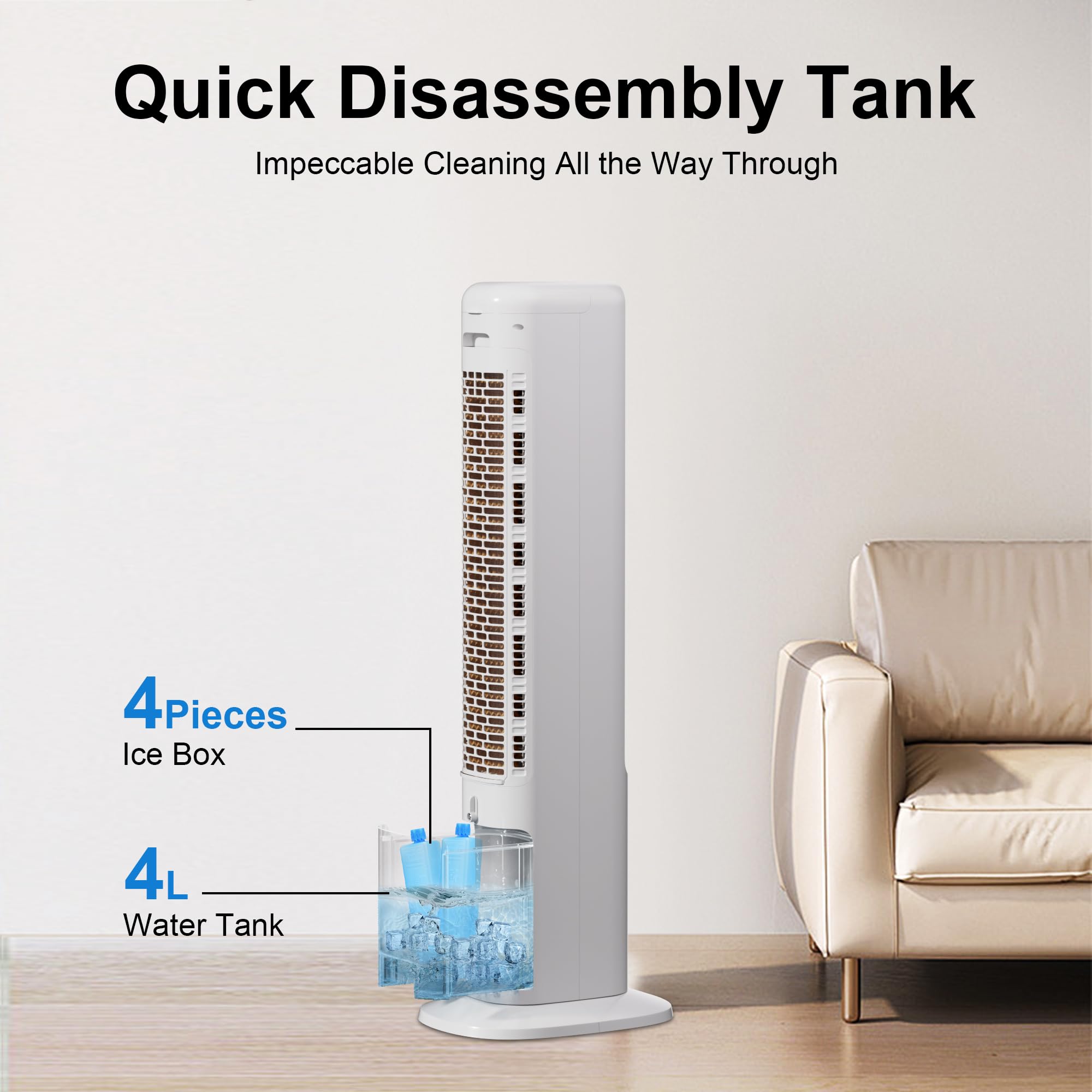 Windowless Portable Air Conditioner, 41 Inch Cooling Fans that Blow Cold Air, 3-in-1 Tower Fan with Remote, 3 Speeds, 120° Oscillation Swamp Cooler, 12H Timer Evaporative Cooler for Bedroom Indoor Use — view 5