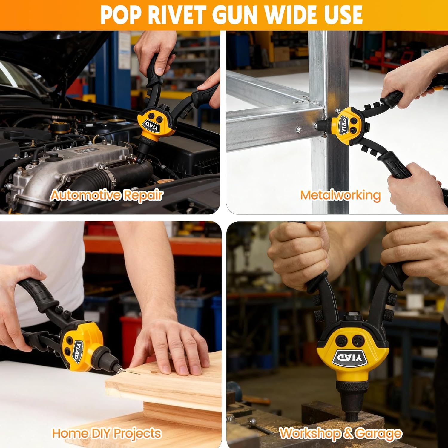 Heavy Duty Rivet Gun,Professional Pop Rivet Gun Kit with 250 Blind Rivets 10" Hand Riveter with 5 Free Interchangeable Rivet Heads 1/4 ",3/16", 1/8",3/32"Manual Riveting Tool for Metal,Gutter,Auto
