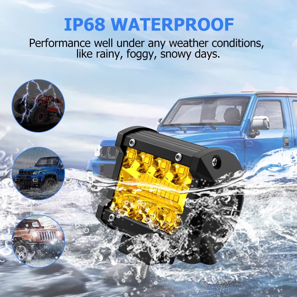 WinPower Faro da Lavoro LED Barra 12W Faretti Fendinebbia Fuoristrada Faretti Profondità Luci Giallo Impermeabile LED per Trattore Auto Camion Barca Furgoneetc., 2 pezzi
