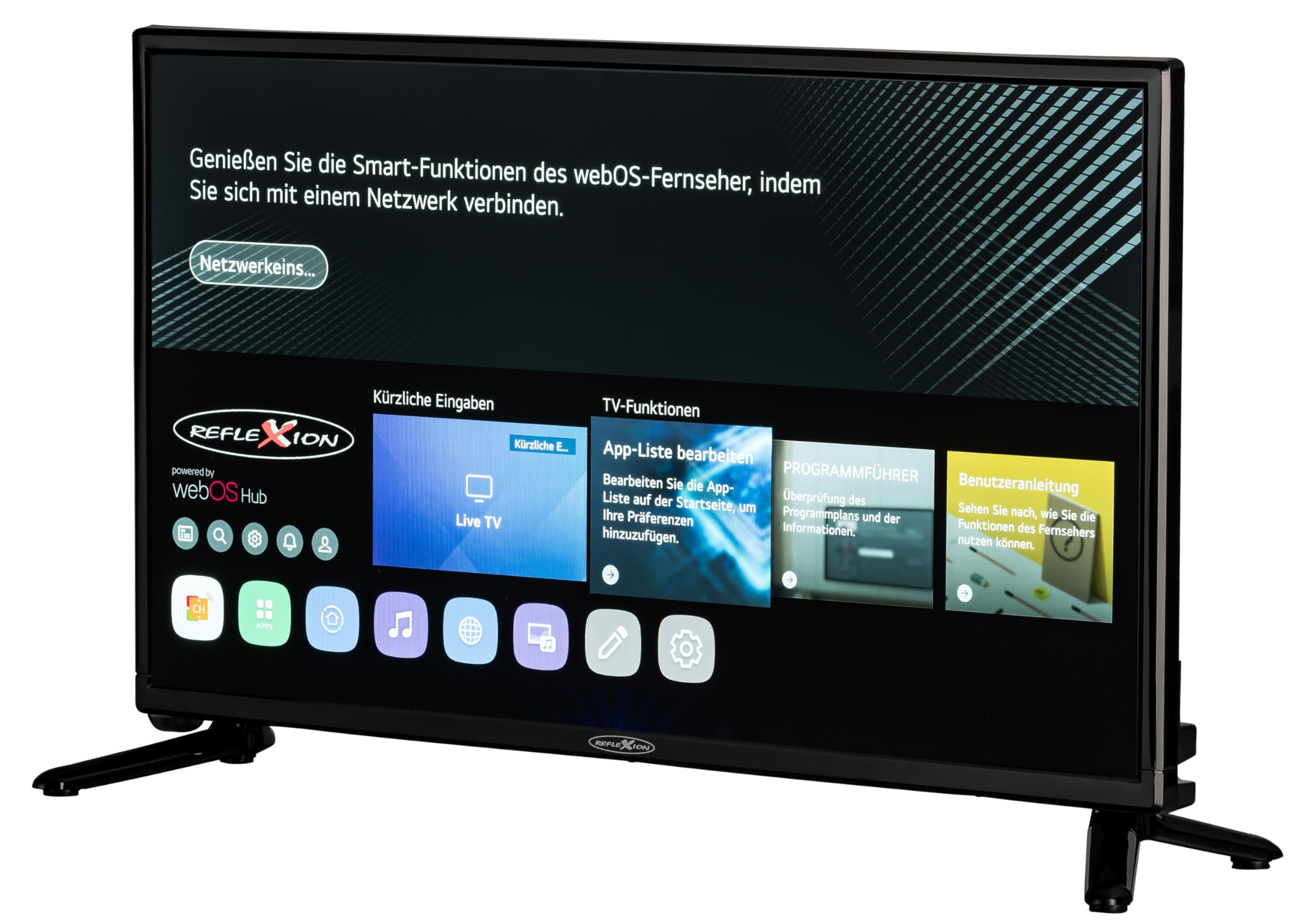 Reflexion LED22iBT Smart-TV 22 Zoll mit Soundbar, Full-HD, WLAN, Bluetooth, HDMI, USB, CI+, 12V-KFZ-Adapter – ideal für Wohnmobile, Wohnwagen, Camper & Boote – inkl. Fernbedienung