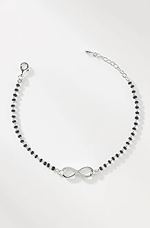 Womens 925 Sterling Silver Infinity Hand Mangalsutra Bracelet | Black Beads, Rhodium Plated | Gift For Wife