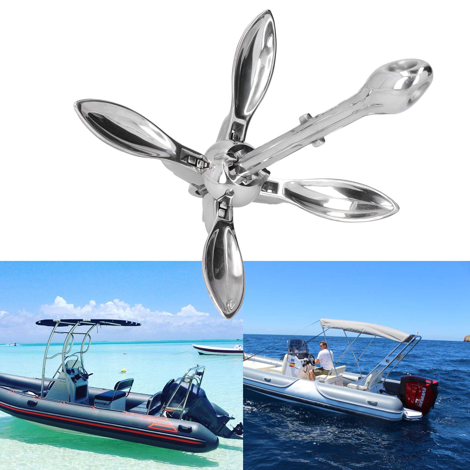 Ancora Pieghevole, Ancora a Ombrello, Ancoraggio Pieghevole a Grappino Impugnatura in Acciaio Inossidabile 316, 1,5 kg, per Barca Marina Yacht Fishing Boat