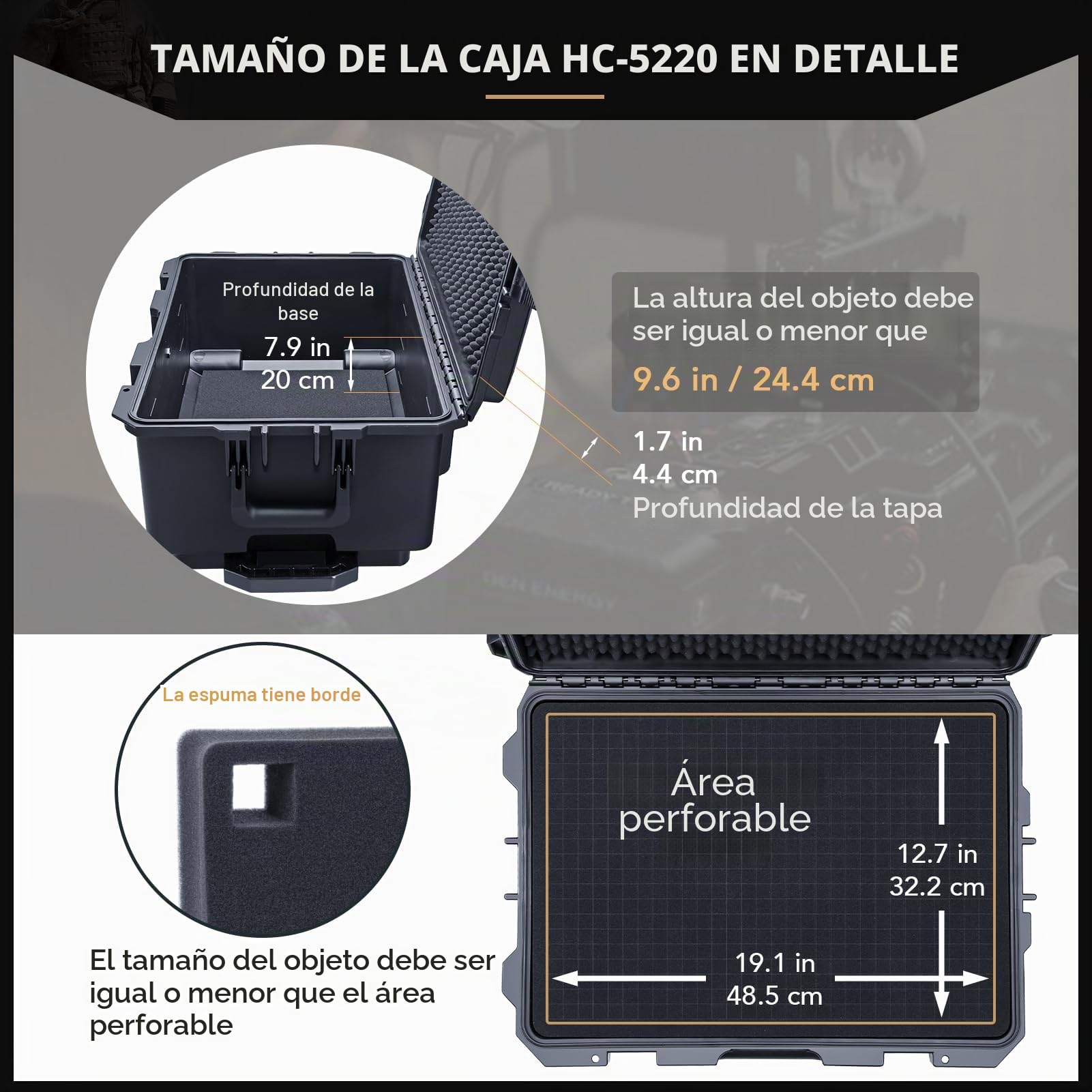 Lykus Maletín/Maleta/Estuche/Case Impermeable con Rueda y Espuma Personalizable, Adecuado para cámaras, Lentes, Equipos electrónicos y más