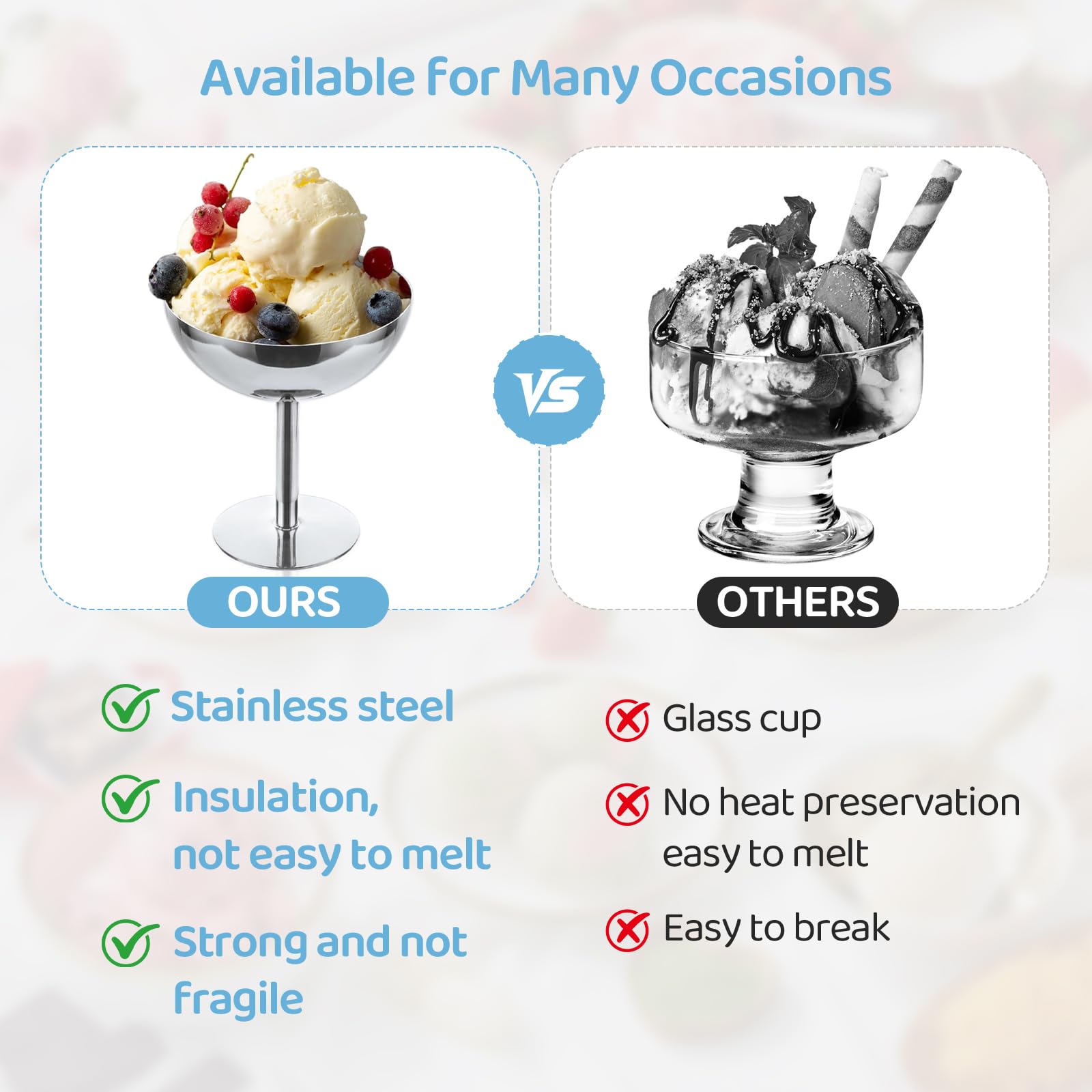 4 vasos para helados de 10,2 cm de diámetro, 200 ml, de acero inoxidable, para postres, cócteles, postres con pie, para frutas, ensaladas, yogur, para bodas, fiestas (all)