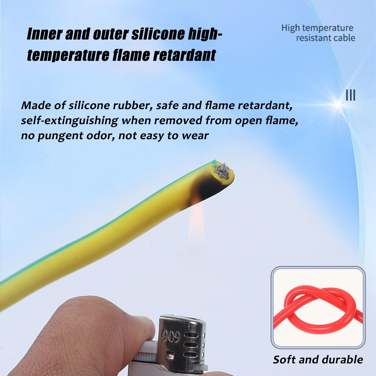 Alambre eléctrico de alta temperatura Calor, Cable de alambre silicona 300 pies, varios tamaños AWG multicolores(Black,22AWG)