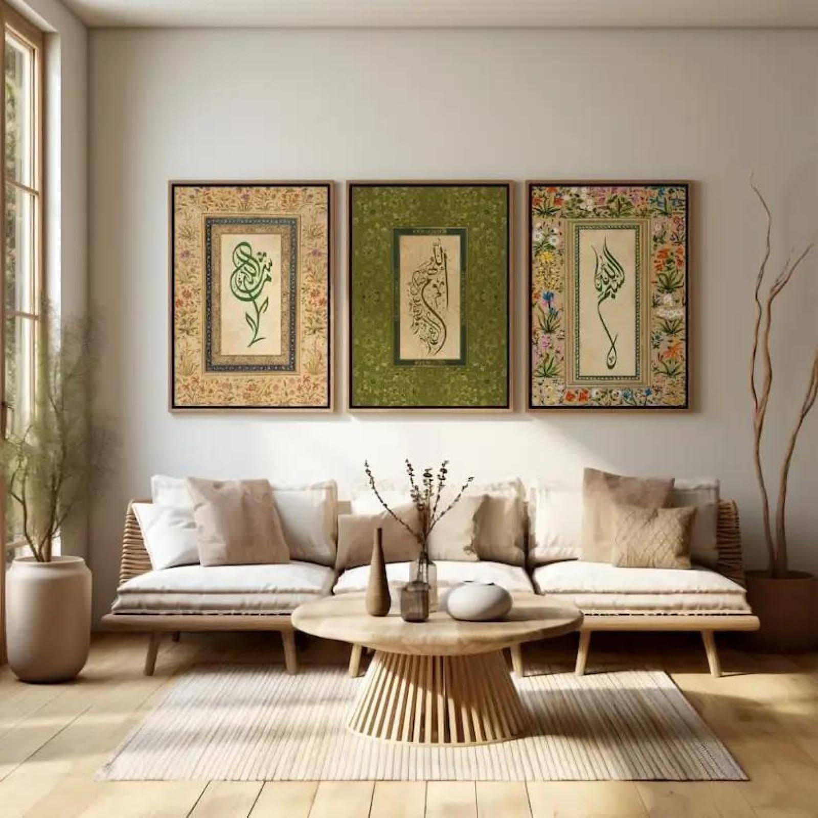 Baibexing Islamic Muslim Arabic Calligraphy Bohemian Flowers Plants Canvas Painting Poster Print Wall Art For Home Decor Eid 21X30Cmx3Pcs Unframed