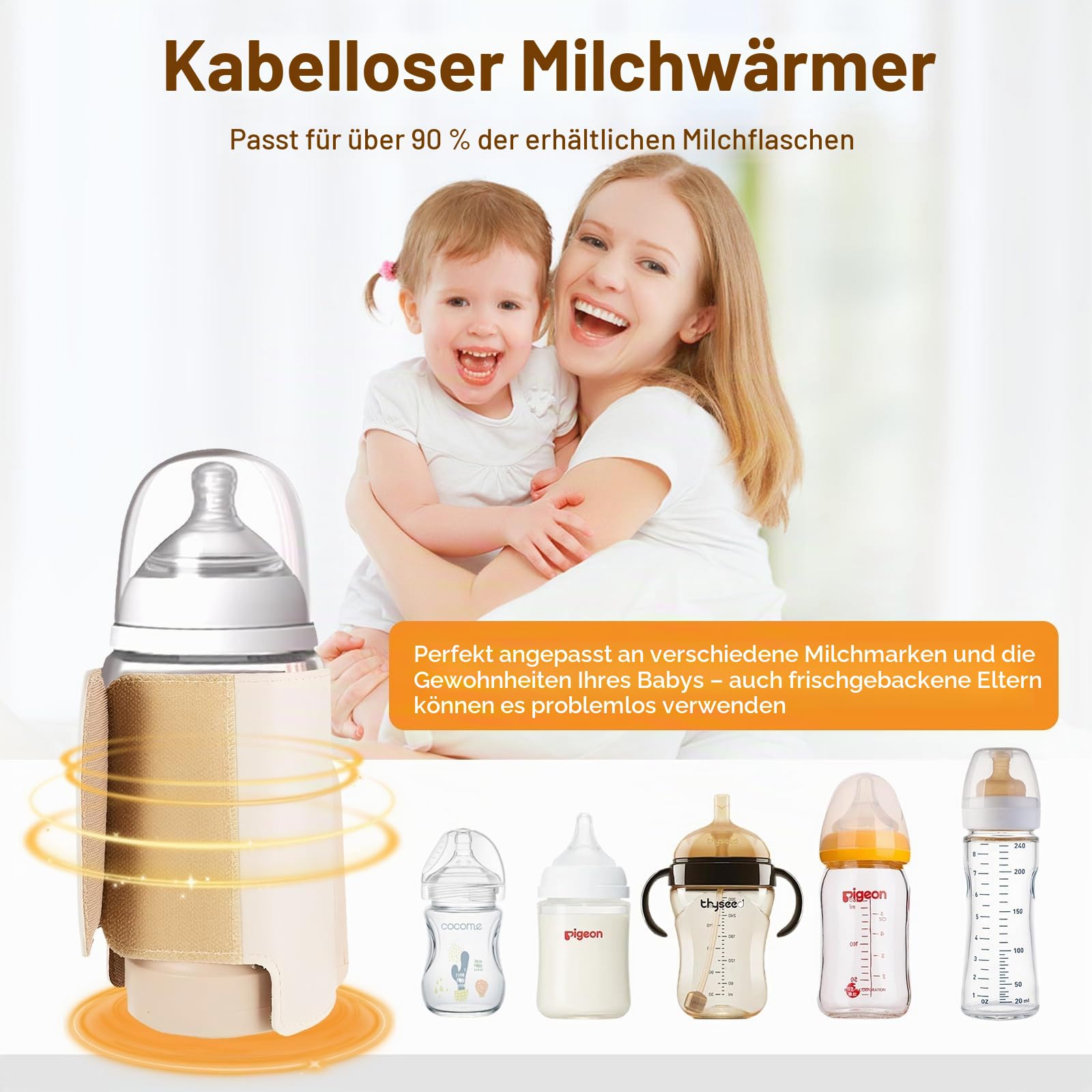 Flaschenwärmer Baby, Tragbarer Flaschenwärmer Akku mit LCD-Display, USB-Aufladung, 6 Einstellbare Temperaturstufen (38-50°C), Schneller Heizung, Unterwegs Babyflaschenwärmer für Unterwegs und Zuhause