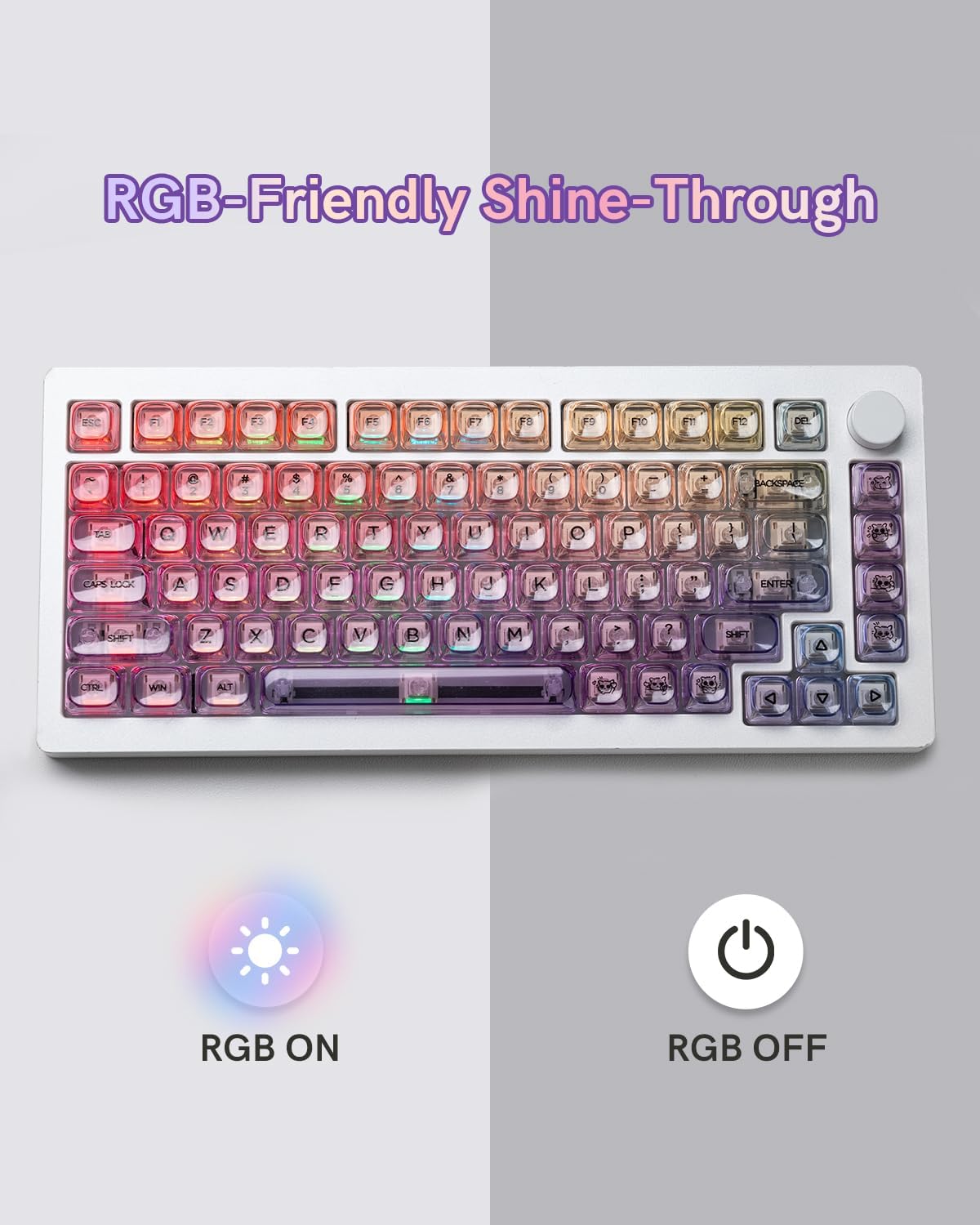 Purple Gradient Clear Keycaps, 125 Keys MOA Profile Transparent Keyboard keycaps, Shine Through Key caps, Compatible with 60%, 65%, 75%, 96%, Full-Sized Layout Mx Switches Mechanical Keyboard