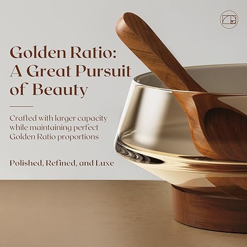 Miniatura 2 de Golden Ratio - Juego de ensaladera de cristal grande, cuenco de servir ensalada con utensilios de madera de acacia y base, para cenas,