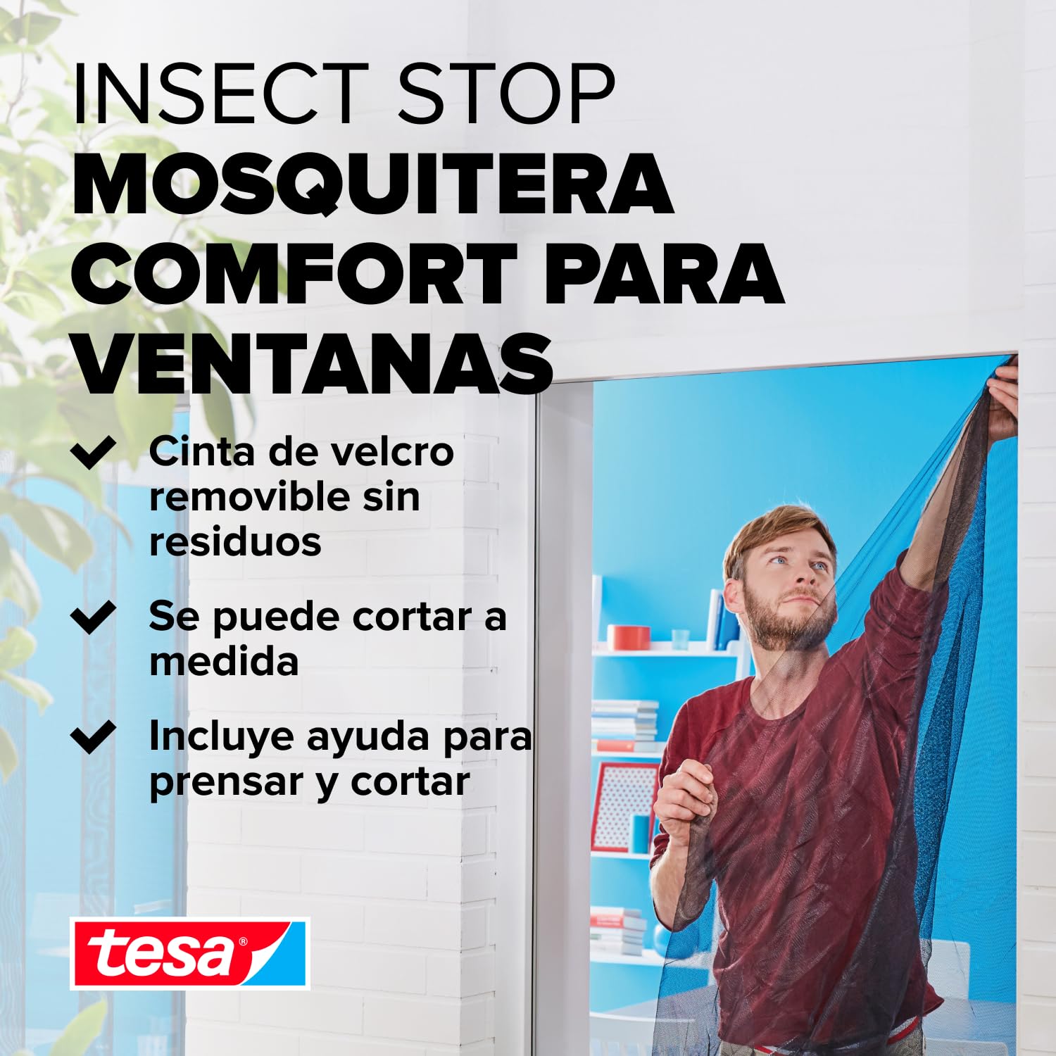 tesa INSECT STOP H&L Fly Screen Premium for Windows - mosquitera con cinta fuerte, removible sin residuos, corte a medida - 130 x 130 cm - antracita (transparente)