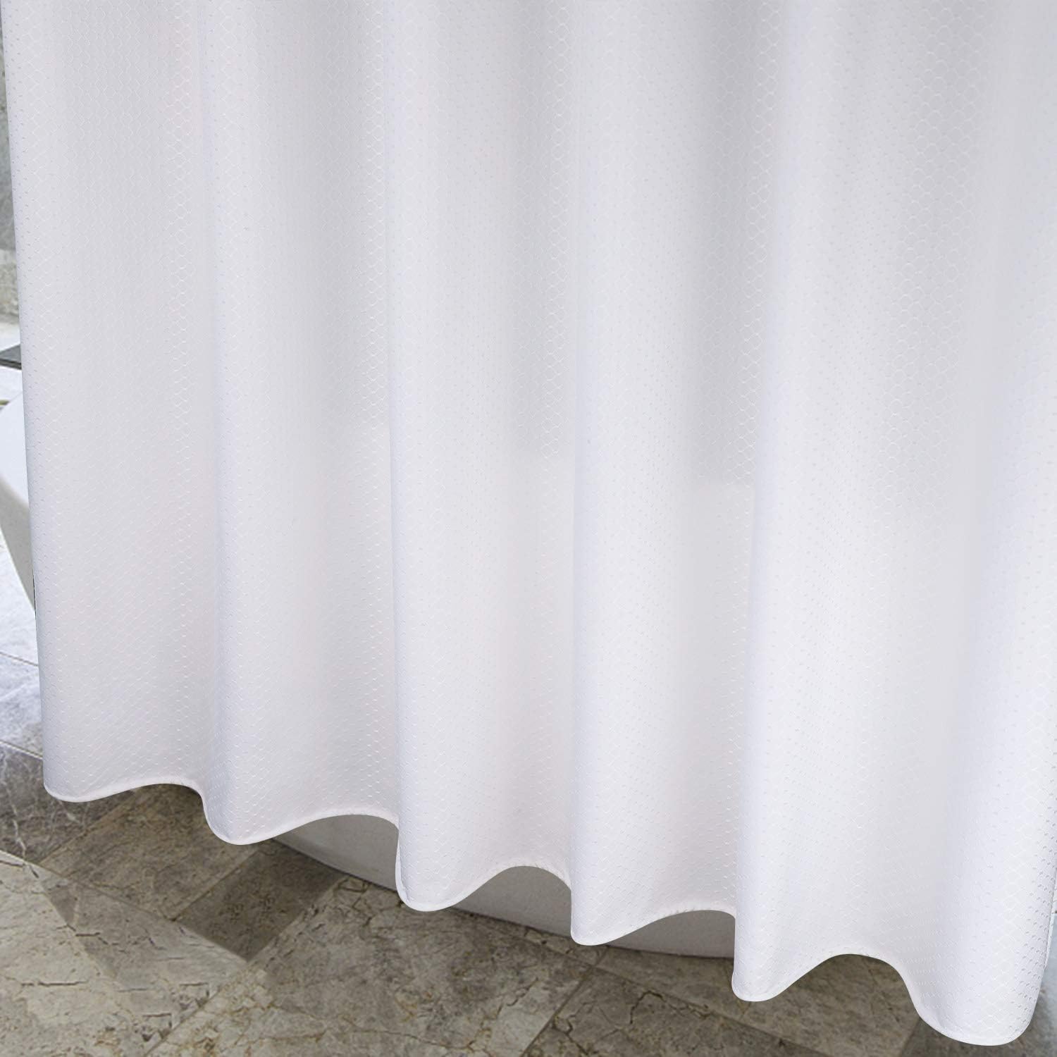EurCross Extra Long White Waffle Weave Shower Curtain 72 x 96 inch Long Length, Heavy Weighted Luxury Hotel Quality Water Repellent Fabric Shower Curtain for Bathroom Bathtub