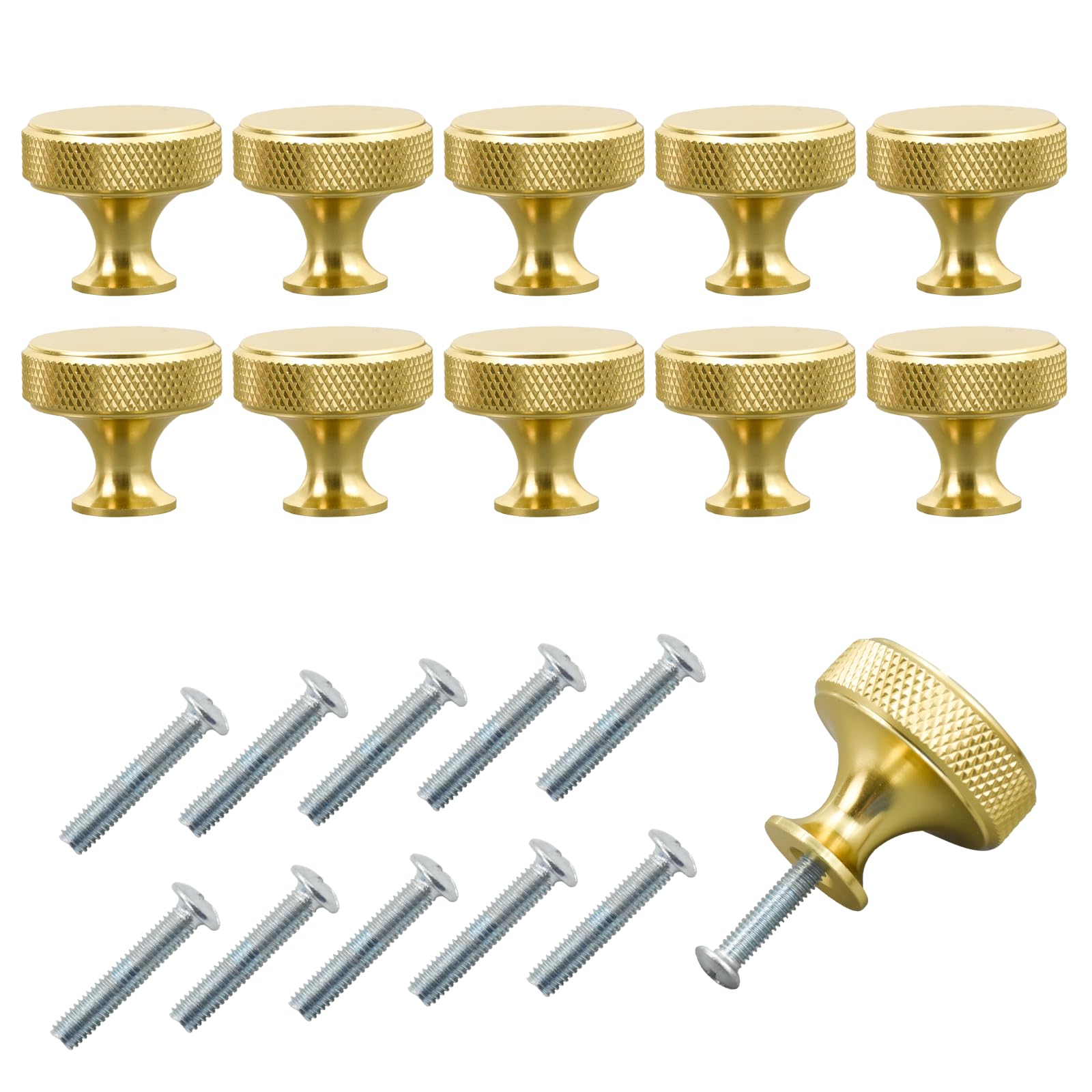 Coriver Cabinet Knobs,10 Pack Gold Matte Drawer Knobs, Round Wardrobe Knobs, Door Kitchen Hardware Cupboard Knobs with Screws Handles, Cabinet Knob for Home Drawer Dresser Cupboard and Wardrobe