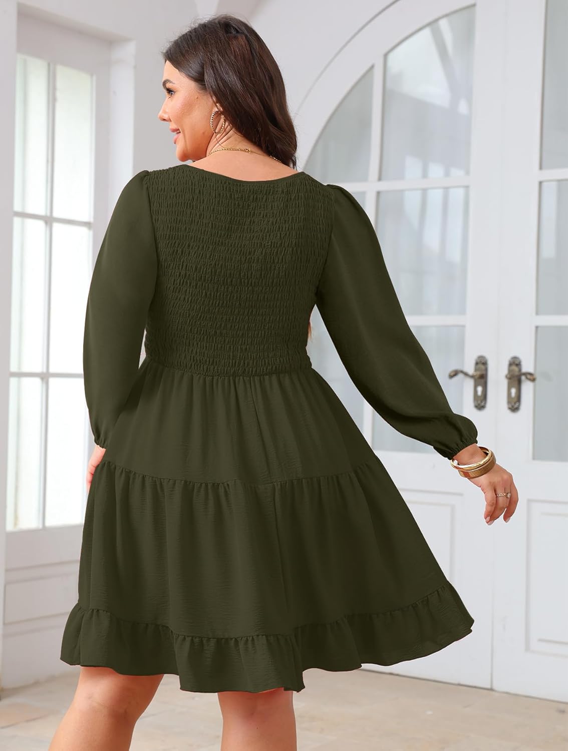 SCOMCHIC Women's Plus Size Dresses Cocktail Long Sleeve Sweetheart Neckline A Line Boho Cute Flowy Fall Mini Short Dress - Image 5