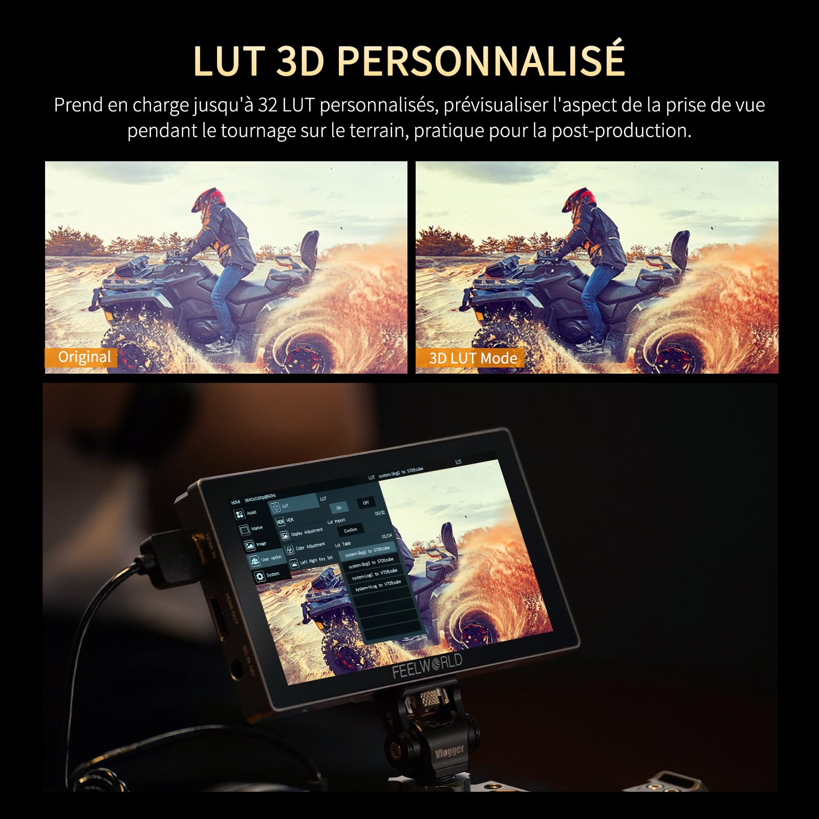 FEELWORLD P6X Moniteur Caméra Écran Tactile 5.5 Pouces 1000Nit Moniteur de Champ de caméra avec 4K 60HZ 3DLUT HDR Forme d'onde Boîtier Aluminium 9:16 Marqueur,Inclut Batterie et Sac
