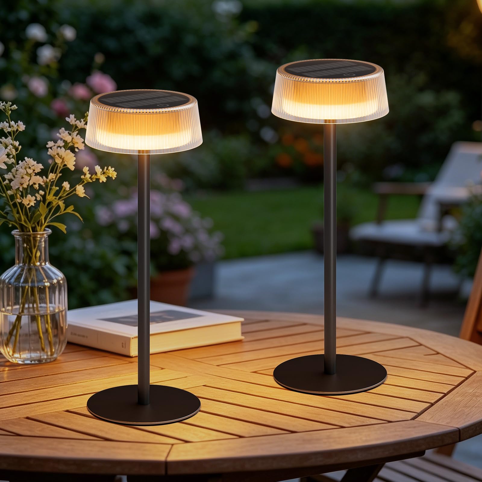Led Solar Tischlampe Kabellos Outdoor Touch Dimmbar Akku Tischleuchte IP65 Wasserdicht 2 Stück