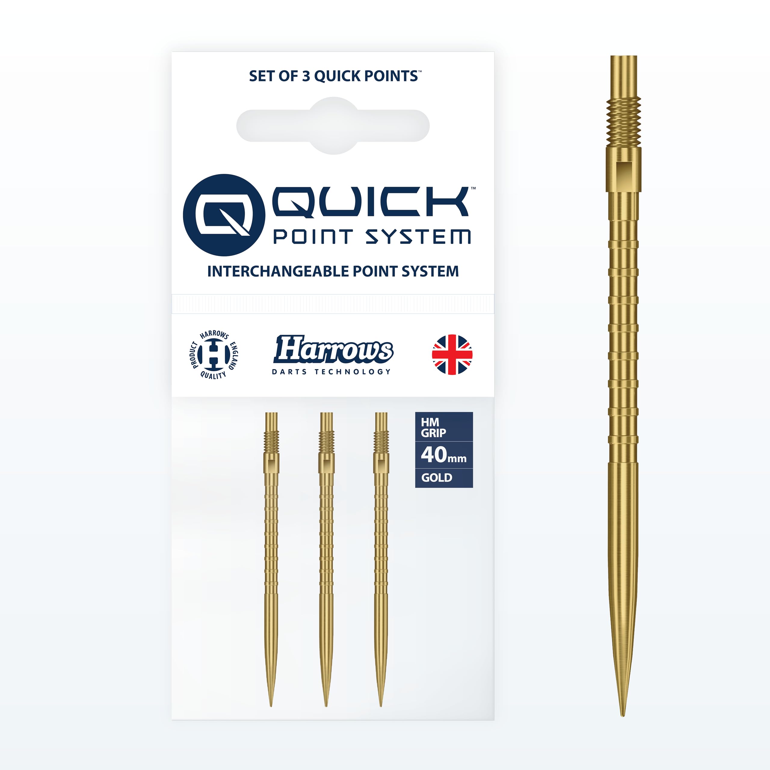 Harrows HM Grip Heavy Metal Quick Points – Ryan Searle Inspired Dart Points with Square-Cut Finger Grip Rings – No-Break Quick Point System for Fast Point Swaps (Gold, 40mm)